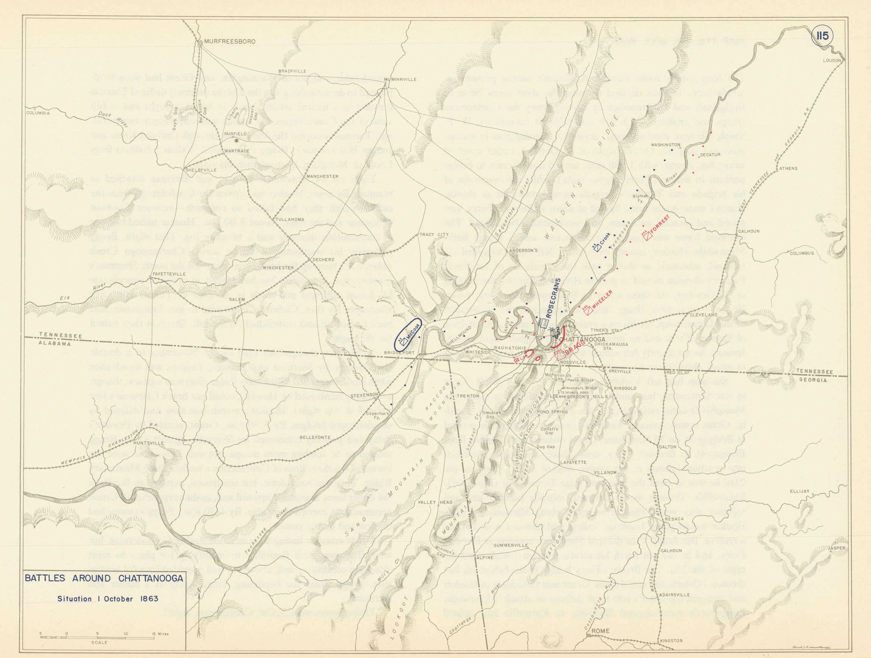 Associate Product American Civil War. Situation 1 October 1863. Chattanooga battles 1959 old map