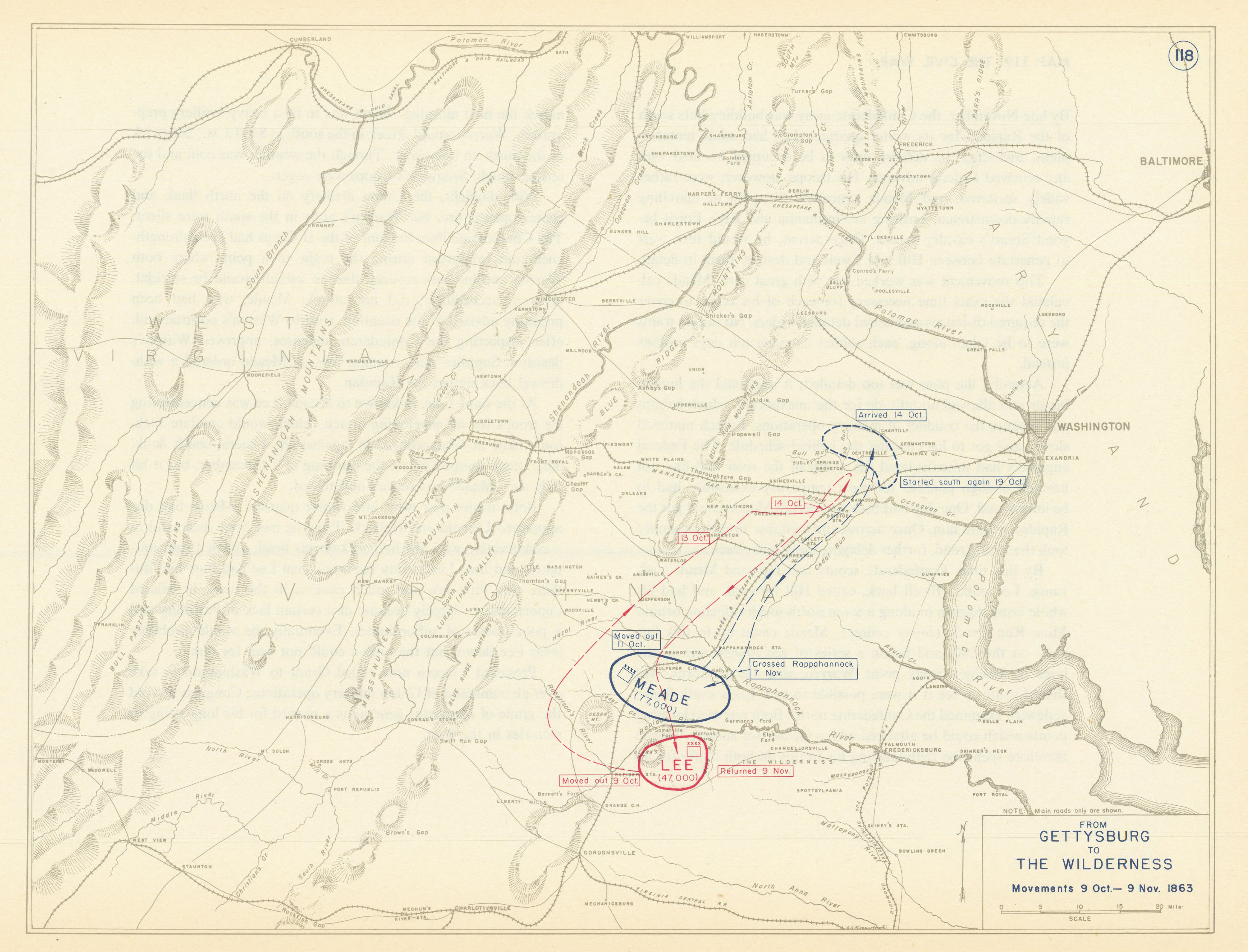 American Civil War. 9 Oct-9 Nov 1863. From Gettysburg to The Wilderness 1959 map