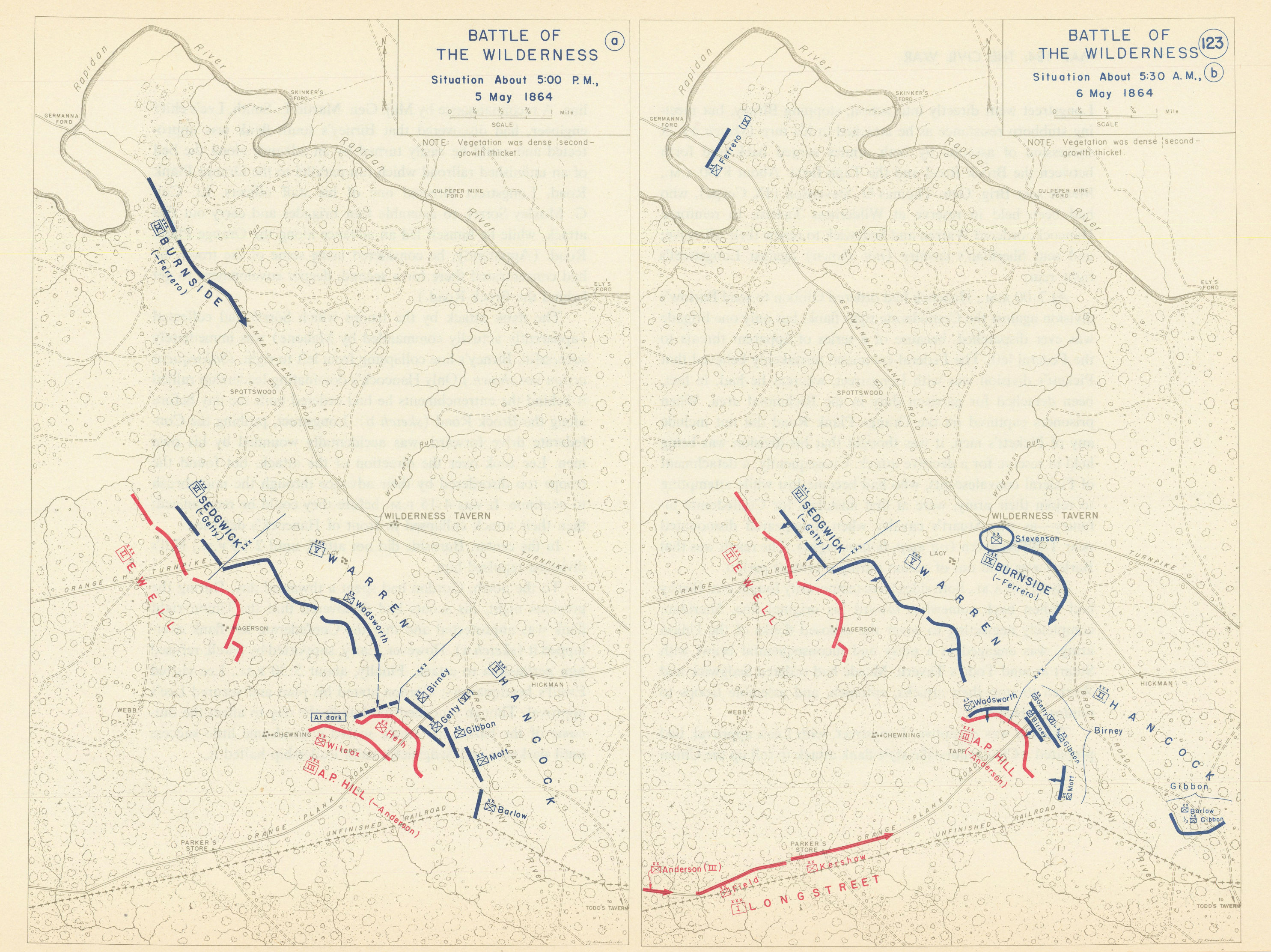 Associate Product American Civil War 5pm 5 May-5.30am 6 May 1864 Battle of the Wilderness 1959 map
