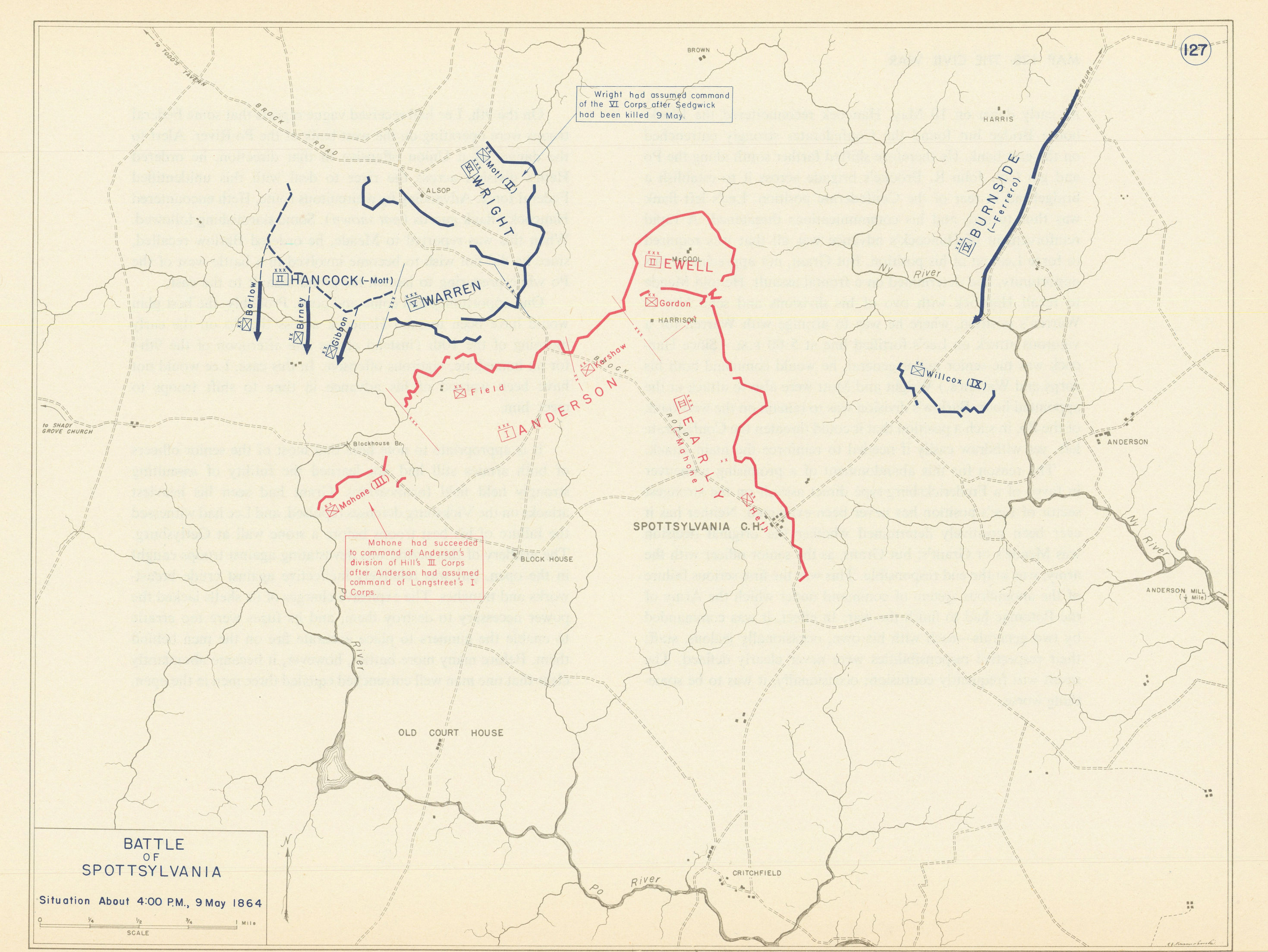 American Civil War. 4pm 9 May 1864 Battle of Spotsylvania. Virginia 1959 map
