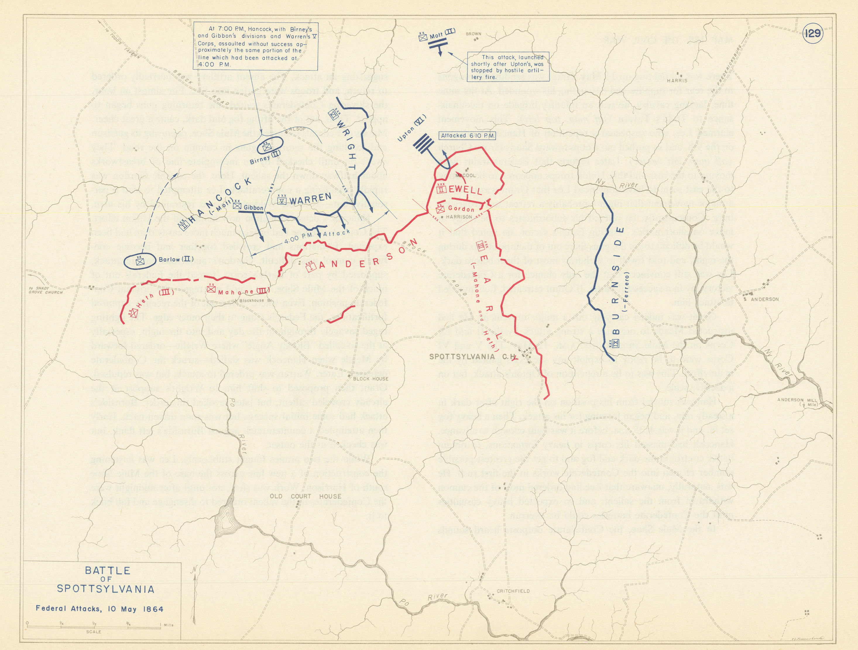 Associate Product American Civil War. 10 May 1864 Battle of Spotsylvania. Federal Attacks 1959 map