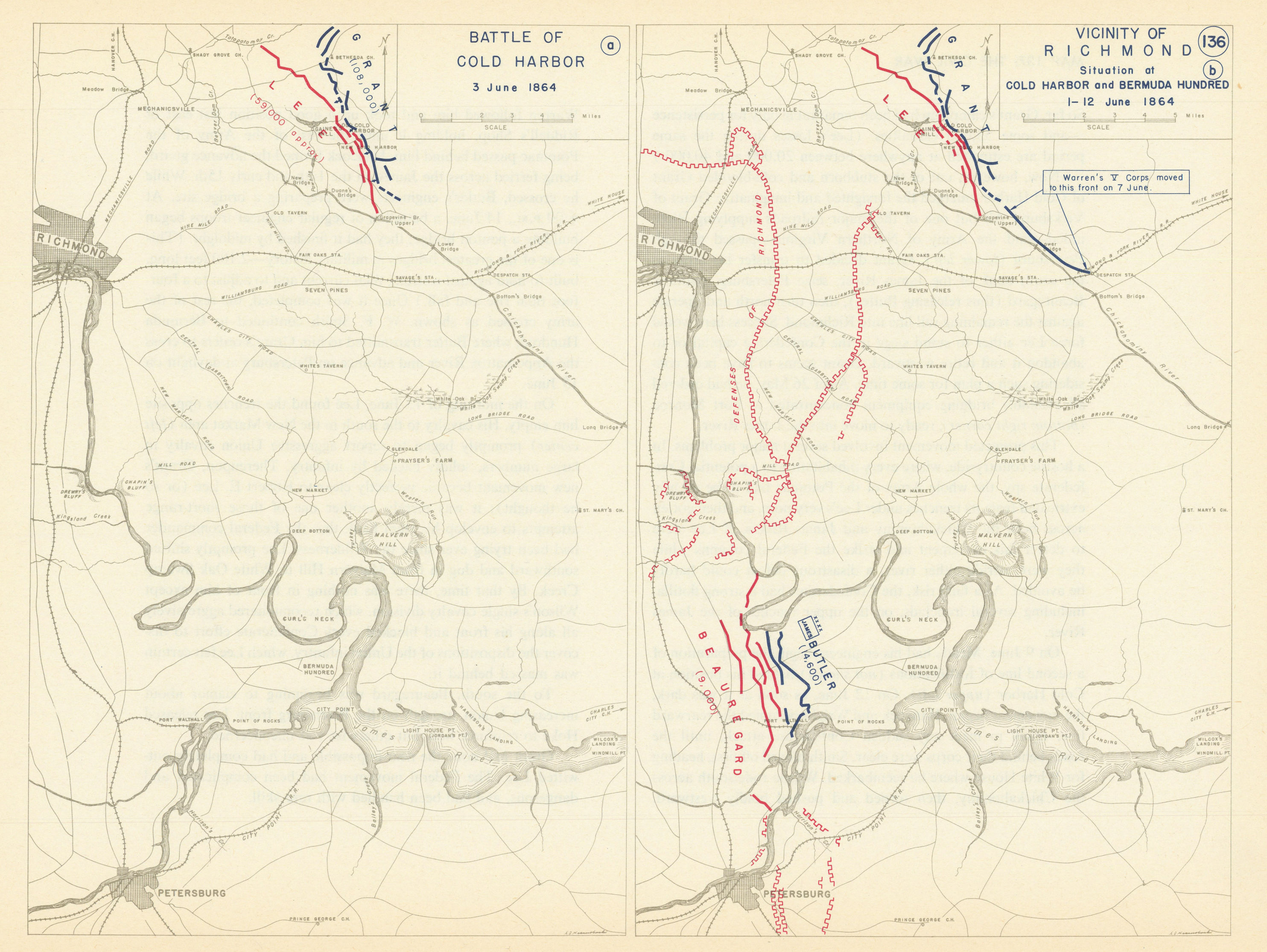 Associate Product American Civil War June 1864 Battle of Cold Harbor Bermuda 100 Richmond 1959 map
