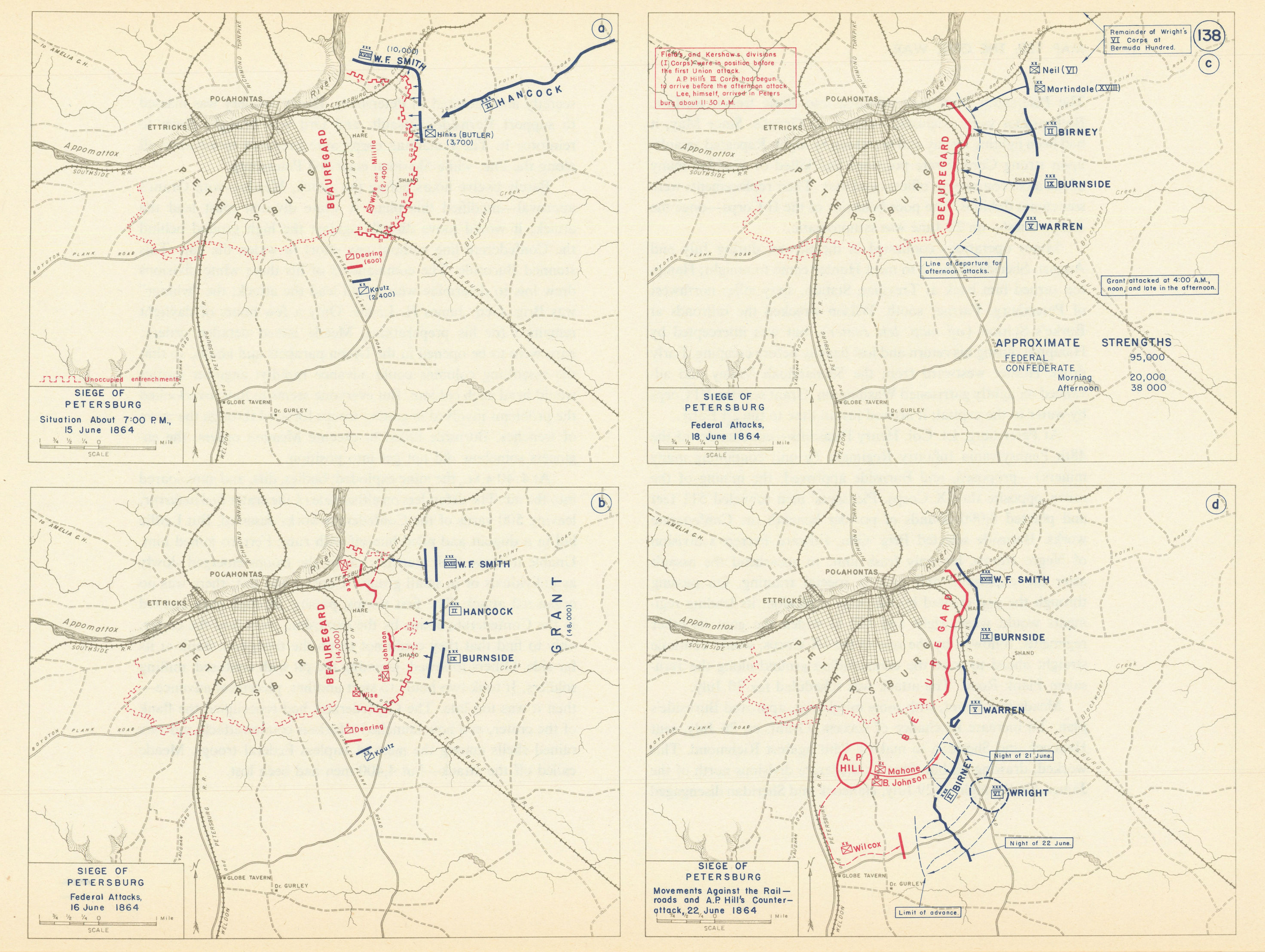 Associate Product American Civil War. 15-22 June 1864. Siege of Petersburg            1959 map