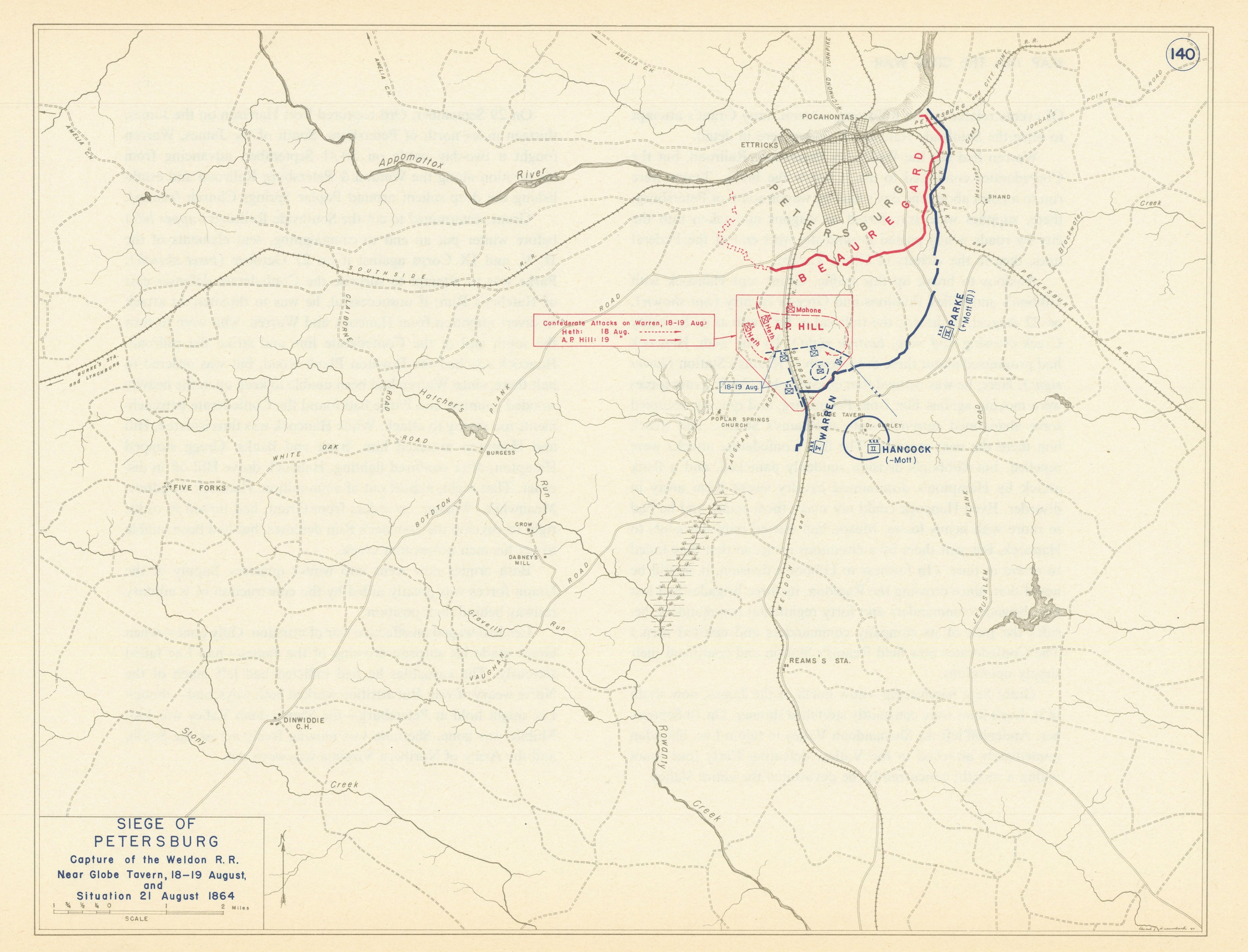 Associate Product American Civil War. August 1864 Siege of Petersburg. Globe Tavern 1959 old map
