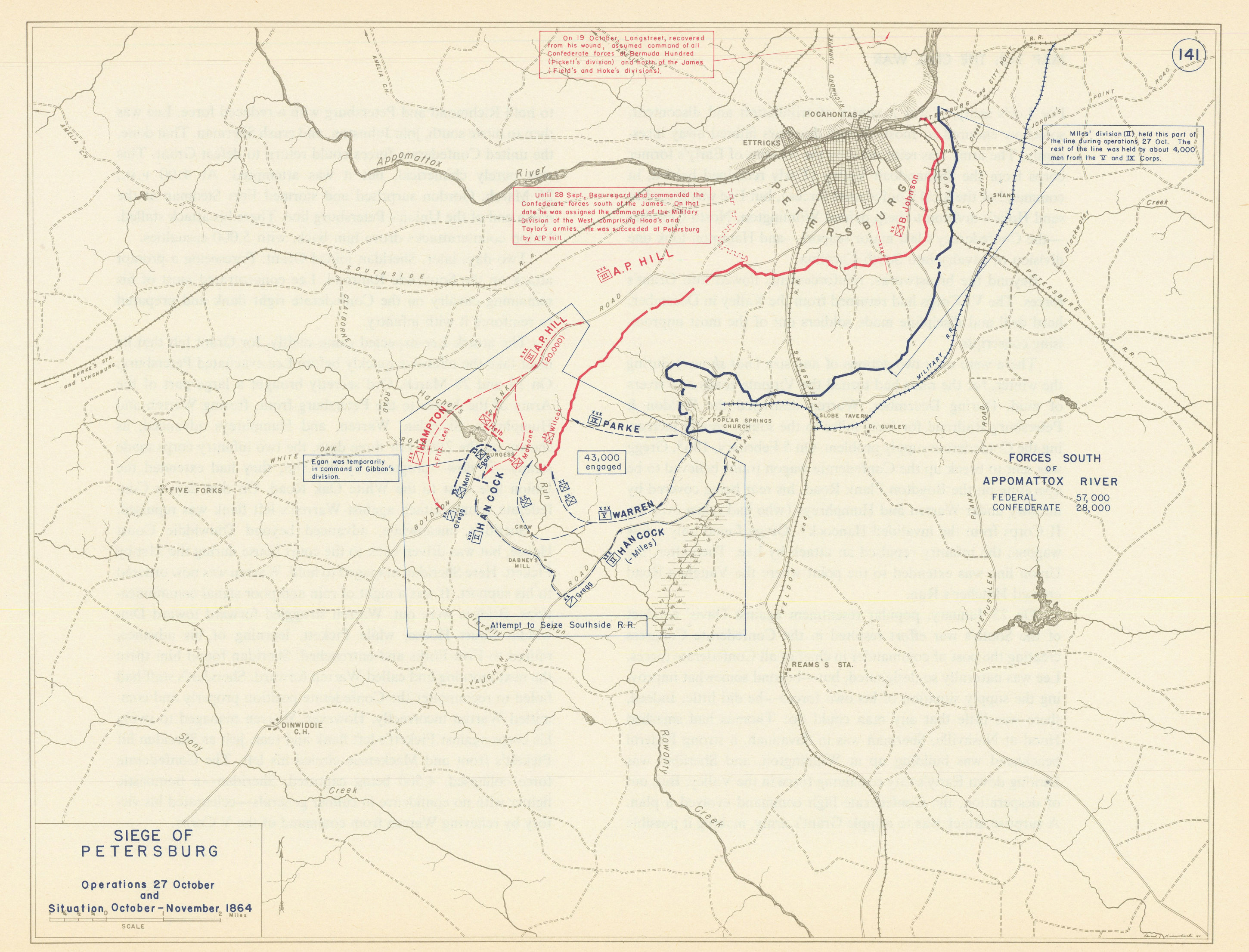 Associate Product American Civil War. 27-28 October & November 1864 Siege of Petersburg 1959 map
