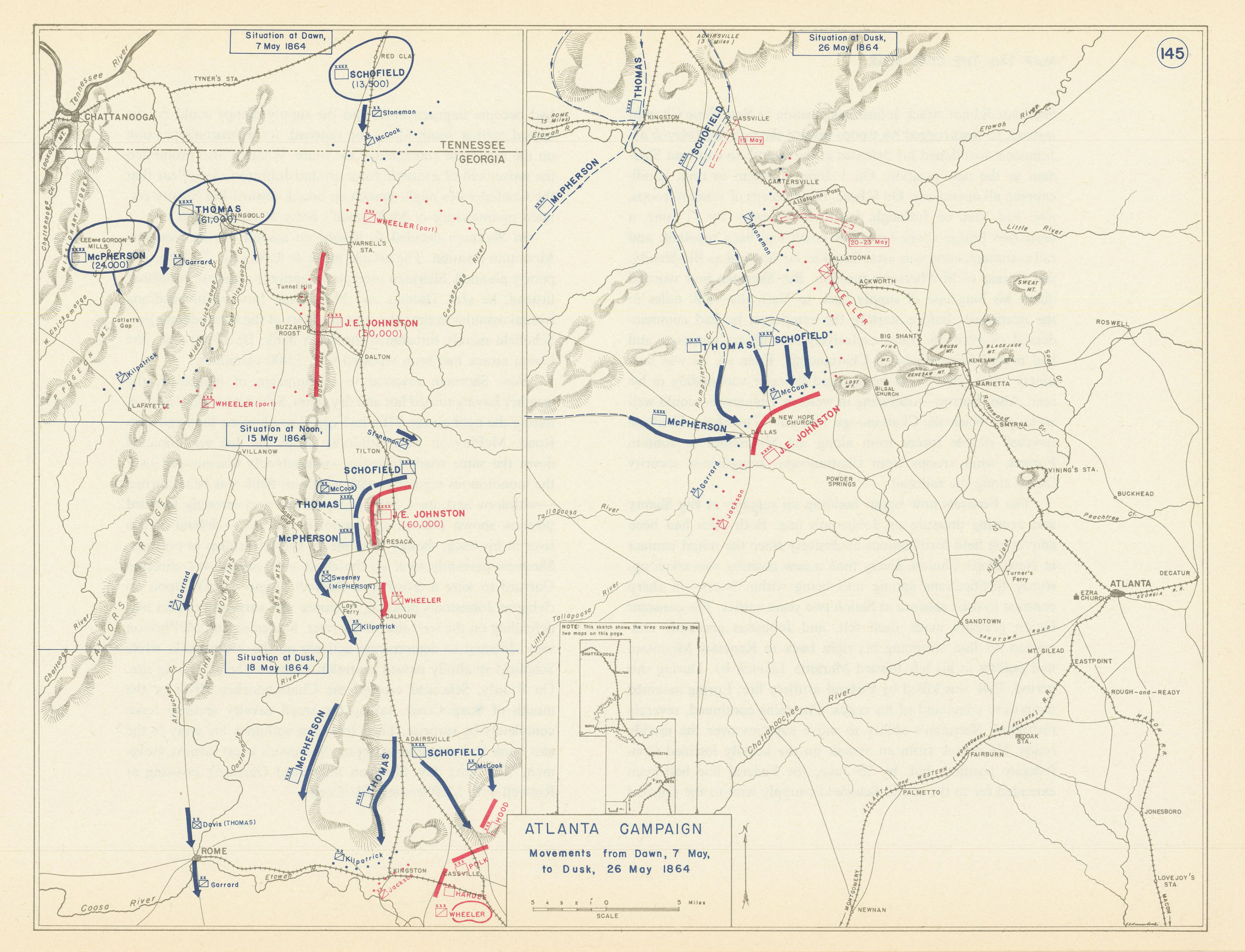 Associate Product American Civil War. 7-26 May 1864 Atlanta Campaign. Georgia 1959 old map