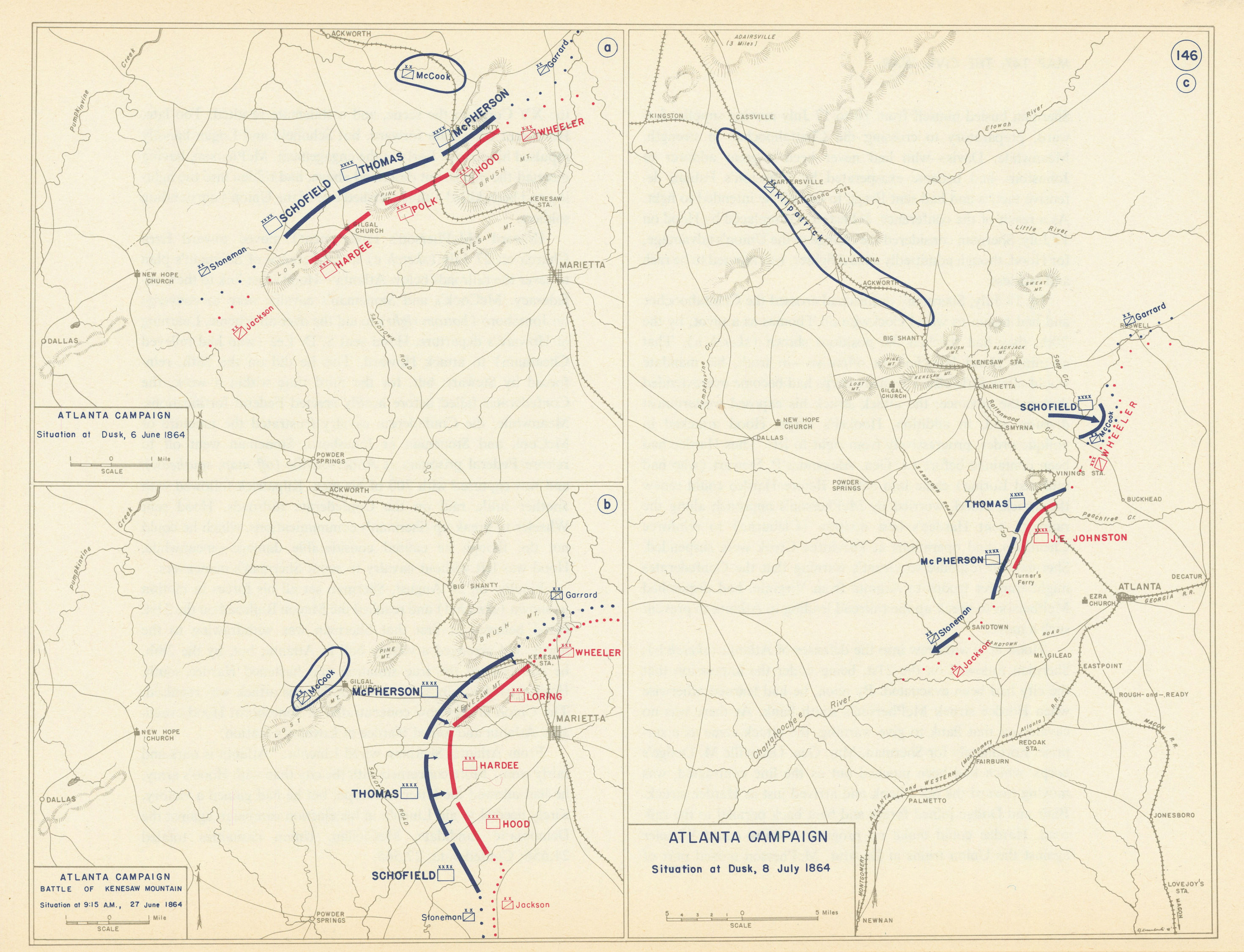 American Civil War. June-July 1864 Atlanta Campaign. Kenesaw Mountain 1959 map