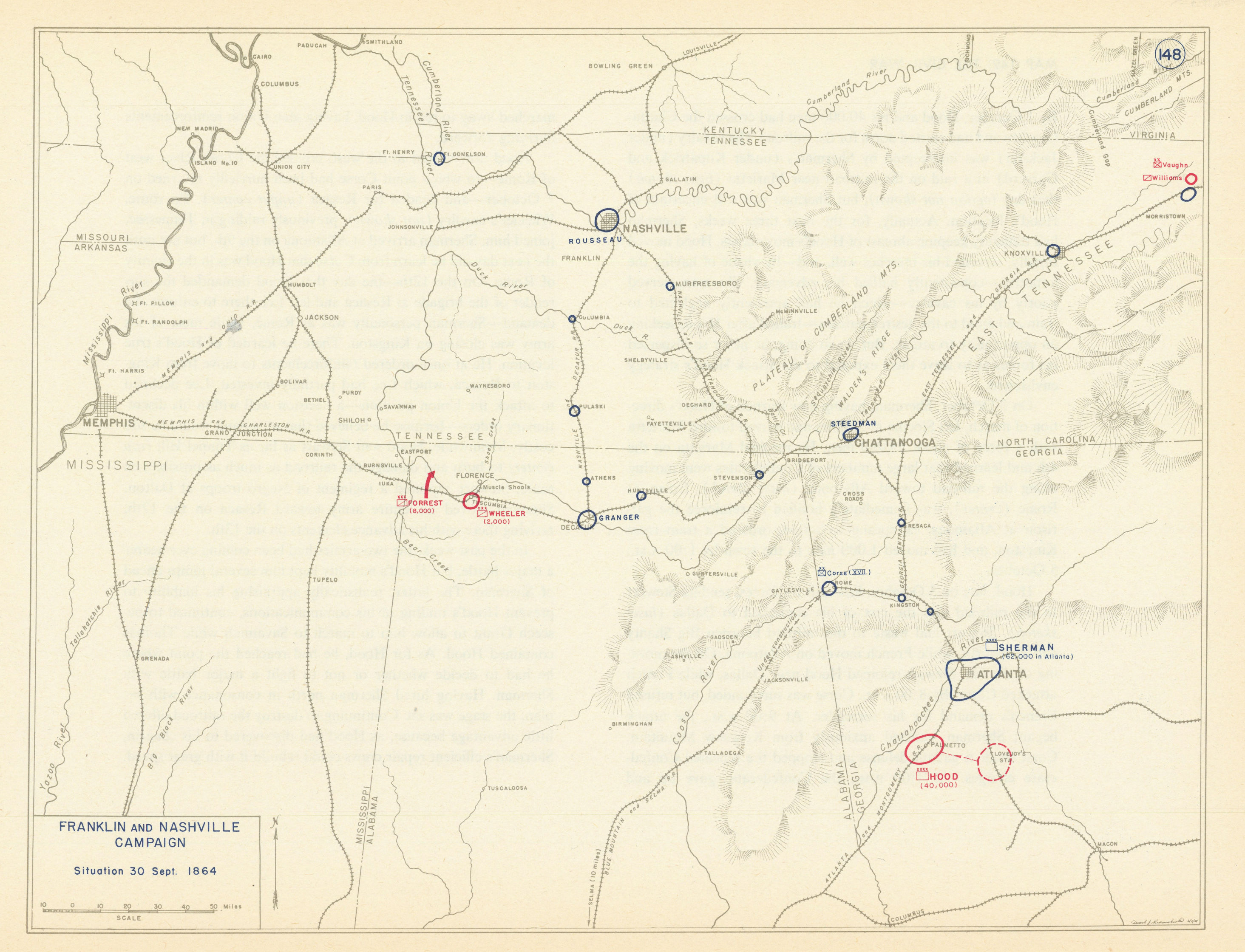 Associate Product American Civil War. 30 September 1864. Franklin & Nashville Campaign 1959 map