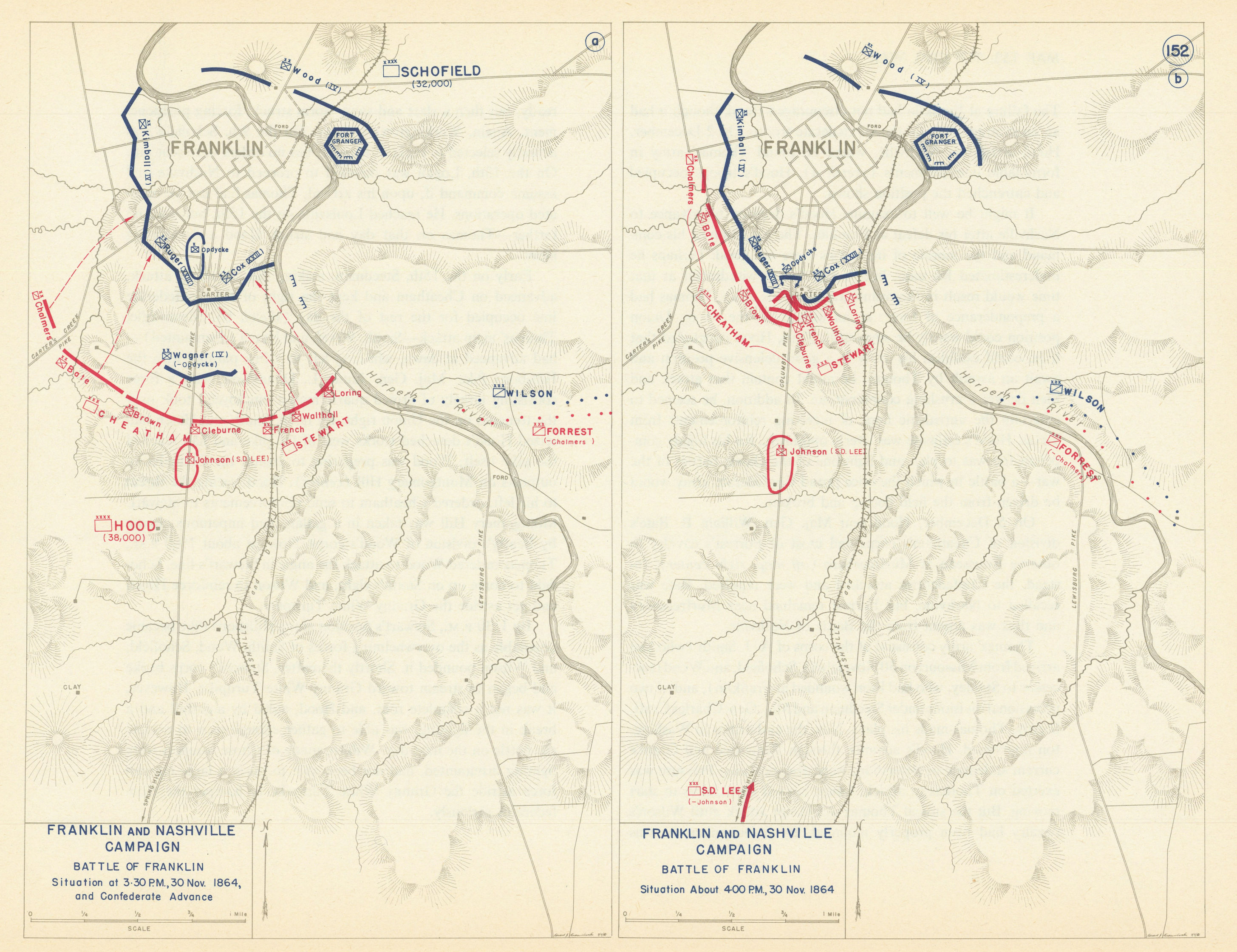 Associate Product American Civil War. 30 November 1864. Battle of Franklin. Tennessee 1959 map
