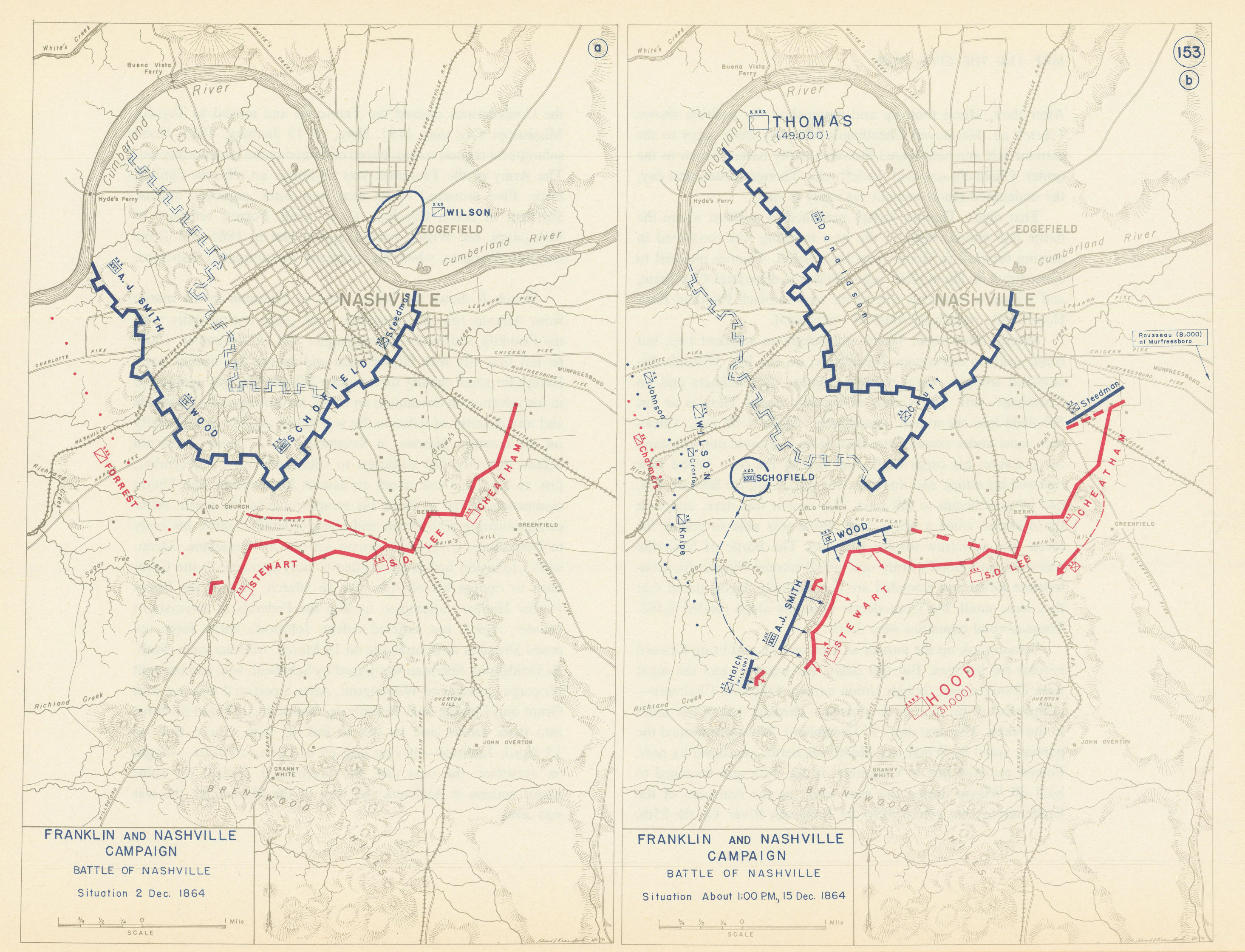 American Civil War. 2-15 December 1864. Battle of Nashville. Tennessee 1959 map