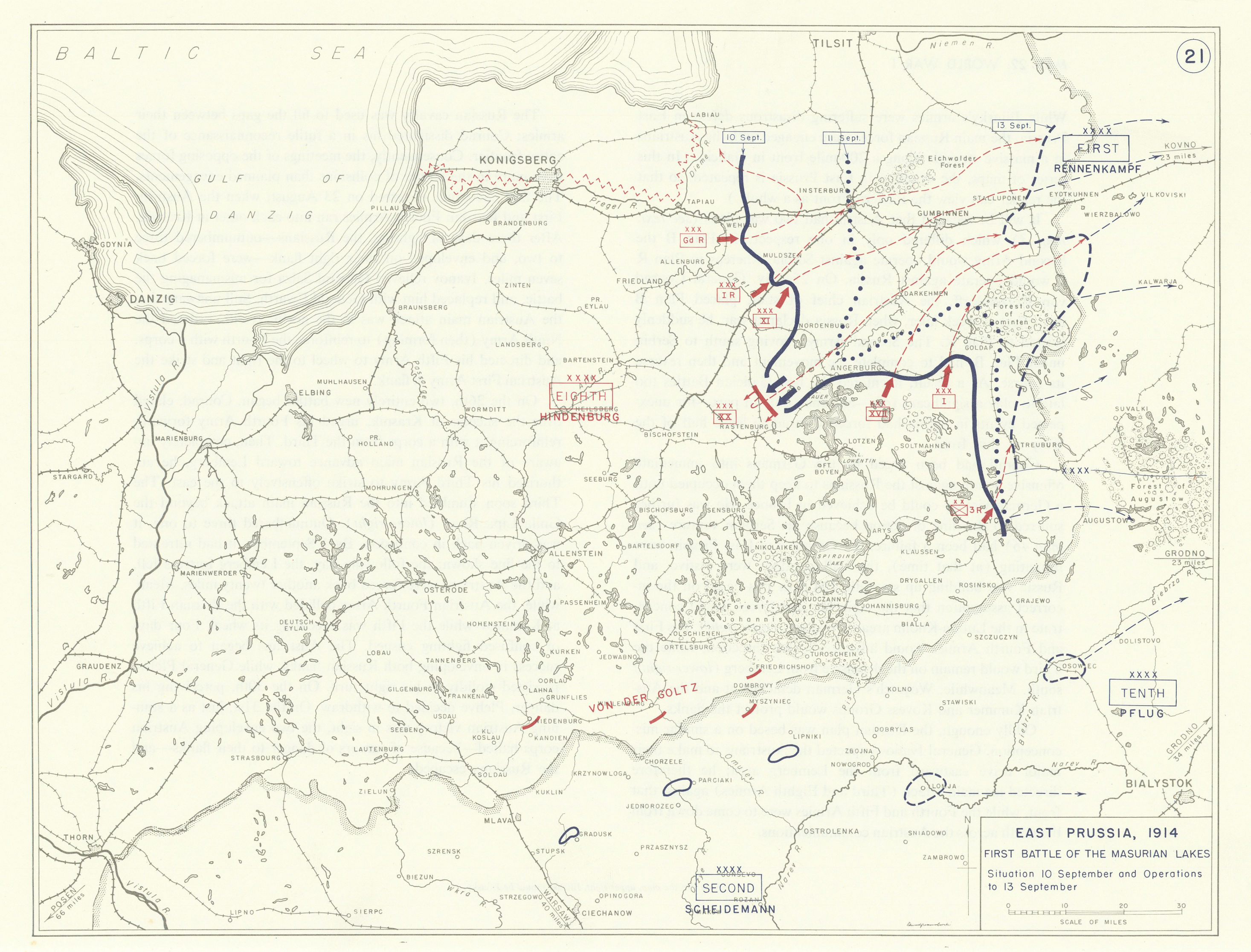 World War 1 East Prussia 10-13 September 1914 Masurian Lakes 1st Battle 1959 map