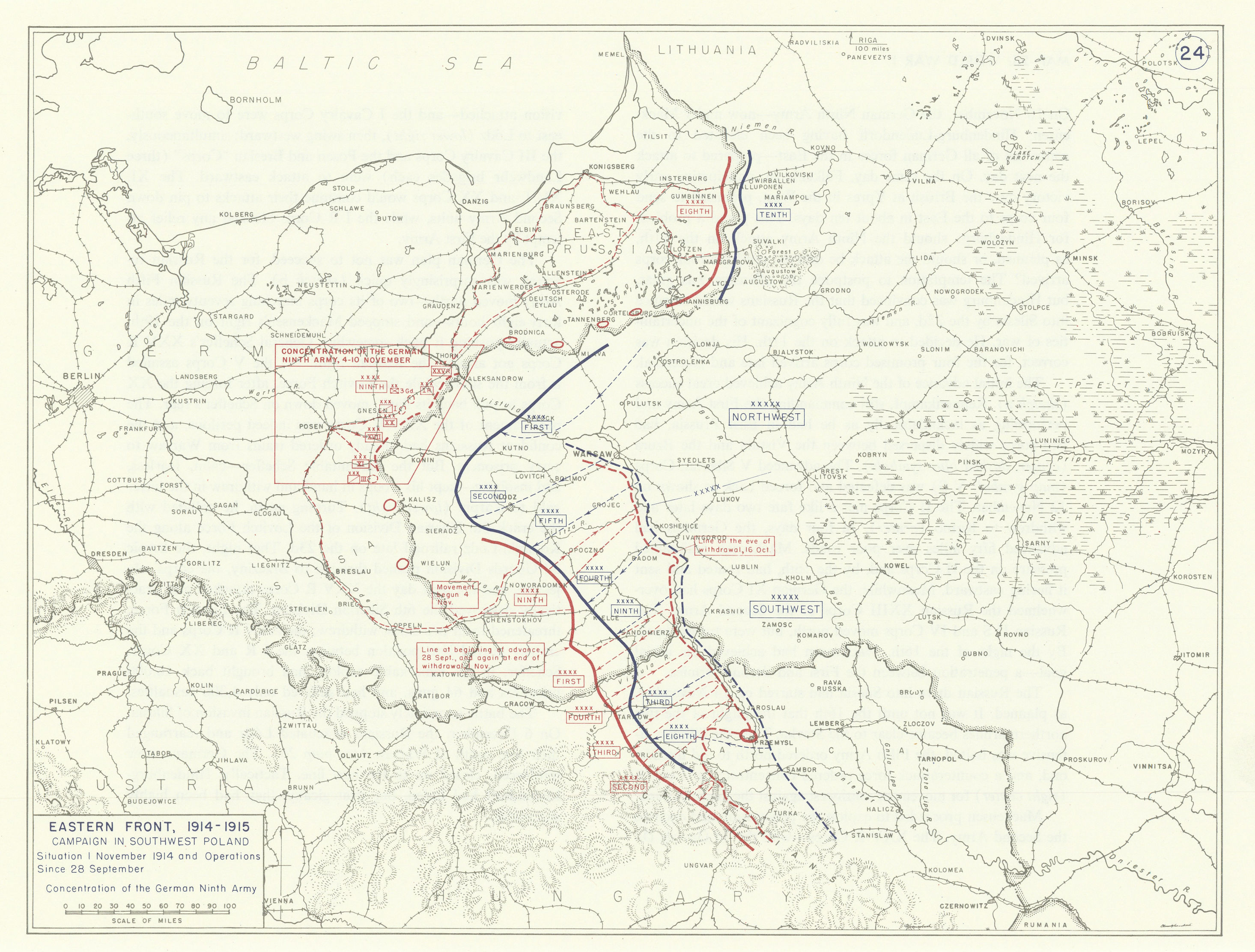 Associate Product World War 1. Eastern Front Sept-Nov 1914. SW Poland. German Ninth Army 1959 map