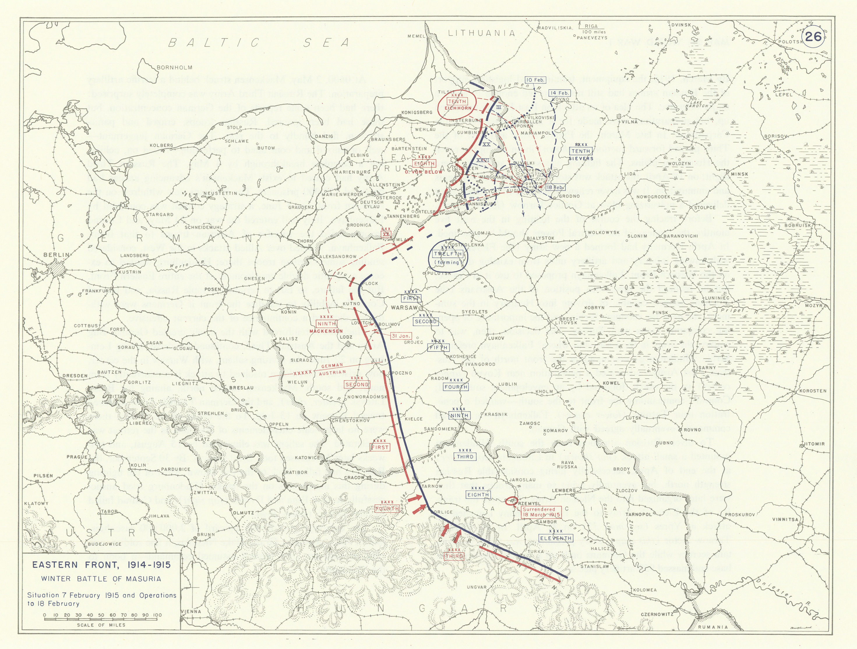 Associate Product World War 1. Eastern Front 7-18 February 1915. Winter Battle of Masuria 1959 map