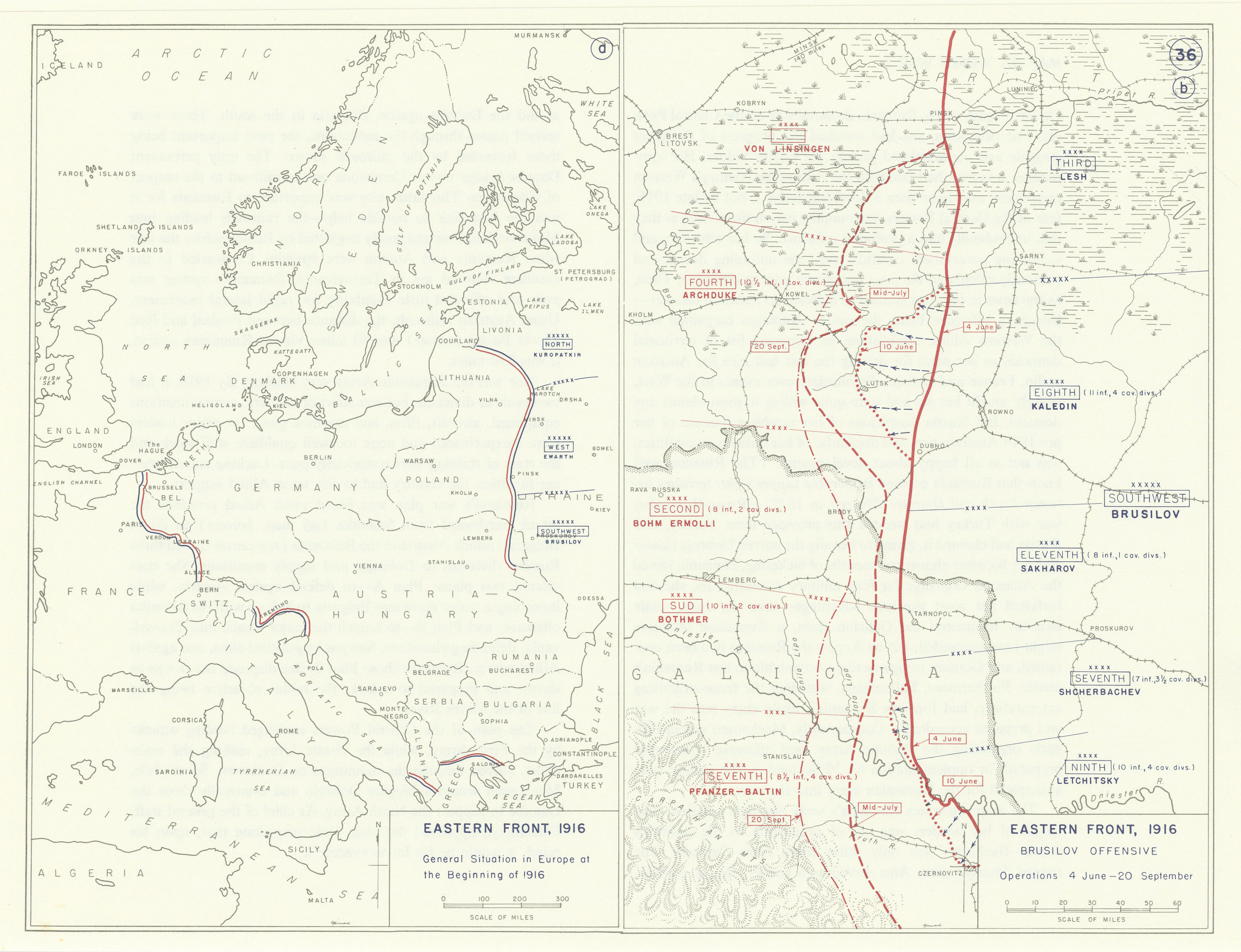 Associate Product World War 1. Eastern Front. June-Sept 1916 Brusilov Offensive 1959 old map