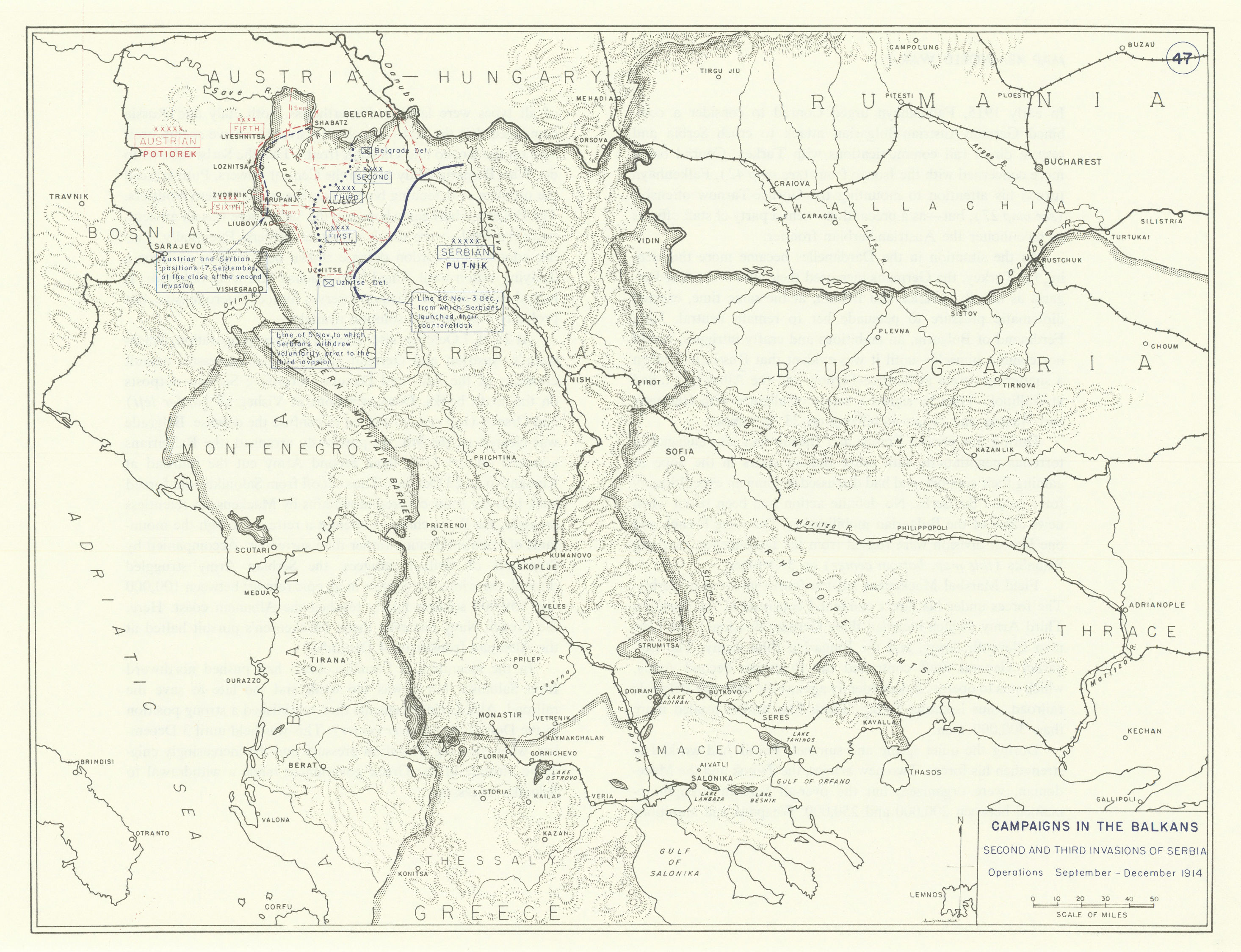 Associate Product World War 1 Balkans Campaign Sept-Dec 1914. 2nd/3rd Invasions of Serbia 1959 map