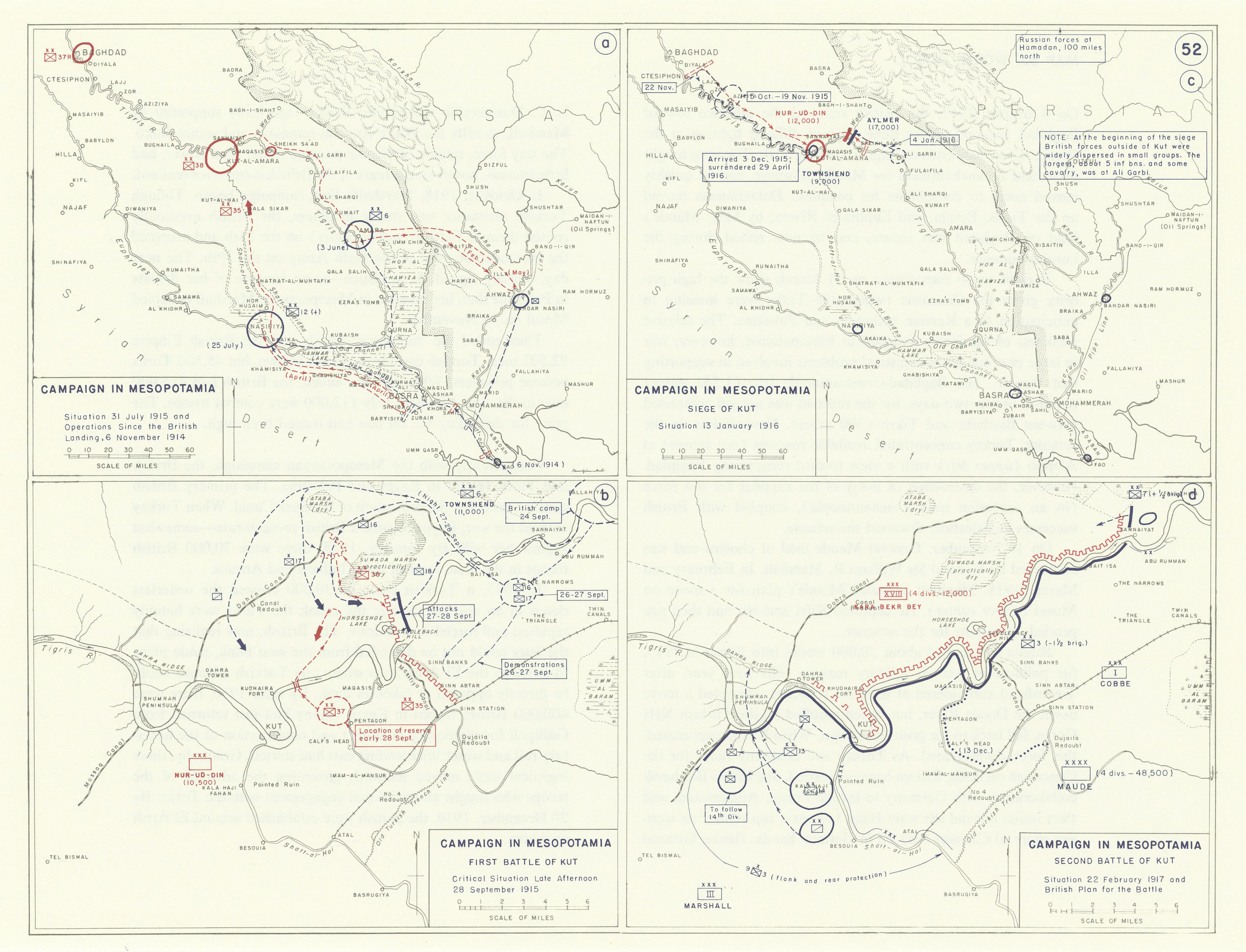 Associate Product World War 1. Mesopotamia campaign 1914-1917. Battle/Siege of Kut. Iraq 1959 map