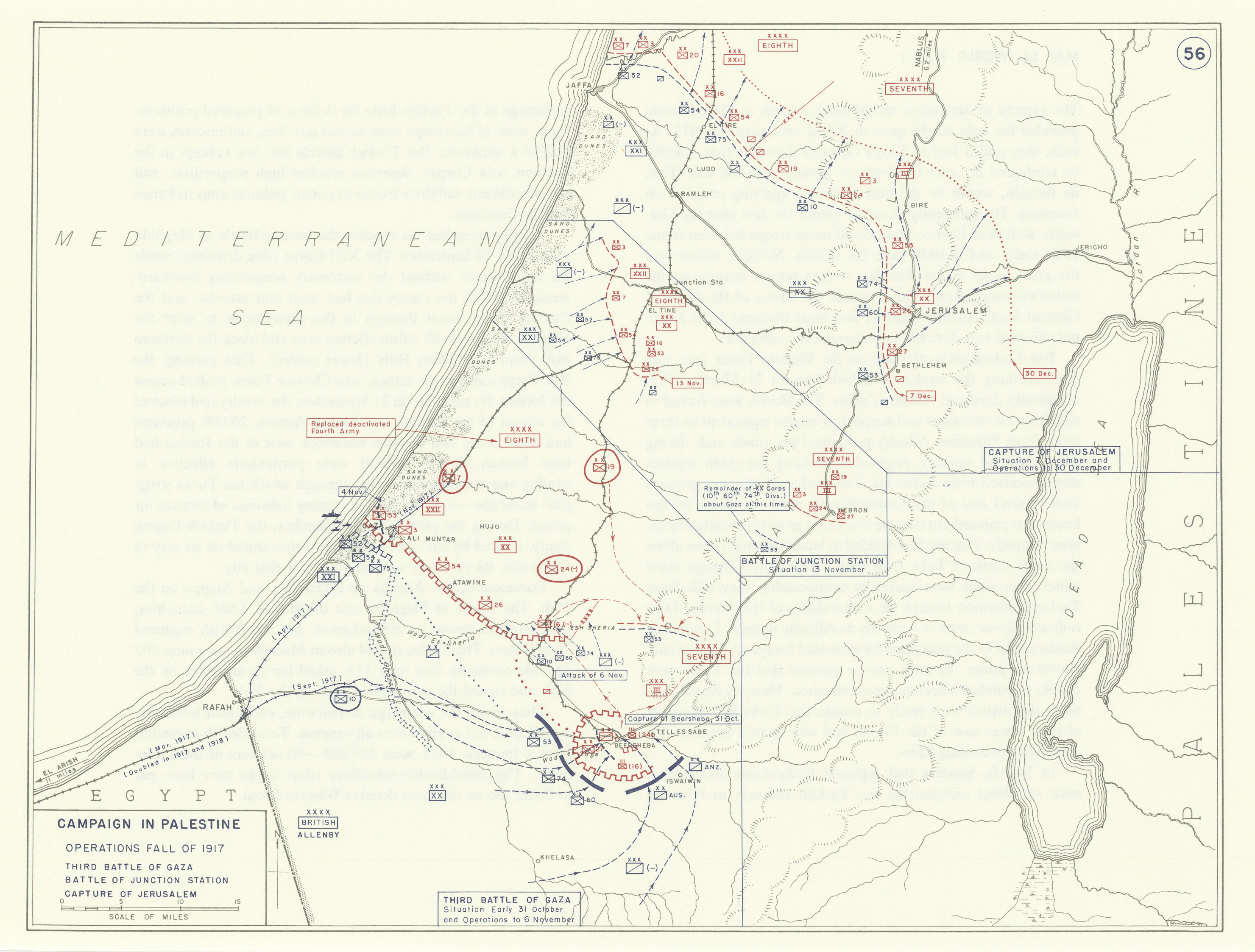World War 1 Palestine Oct-Dec 1917. Gaza Junction Station Jerusalem 1959 map