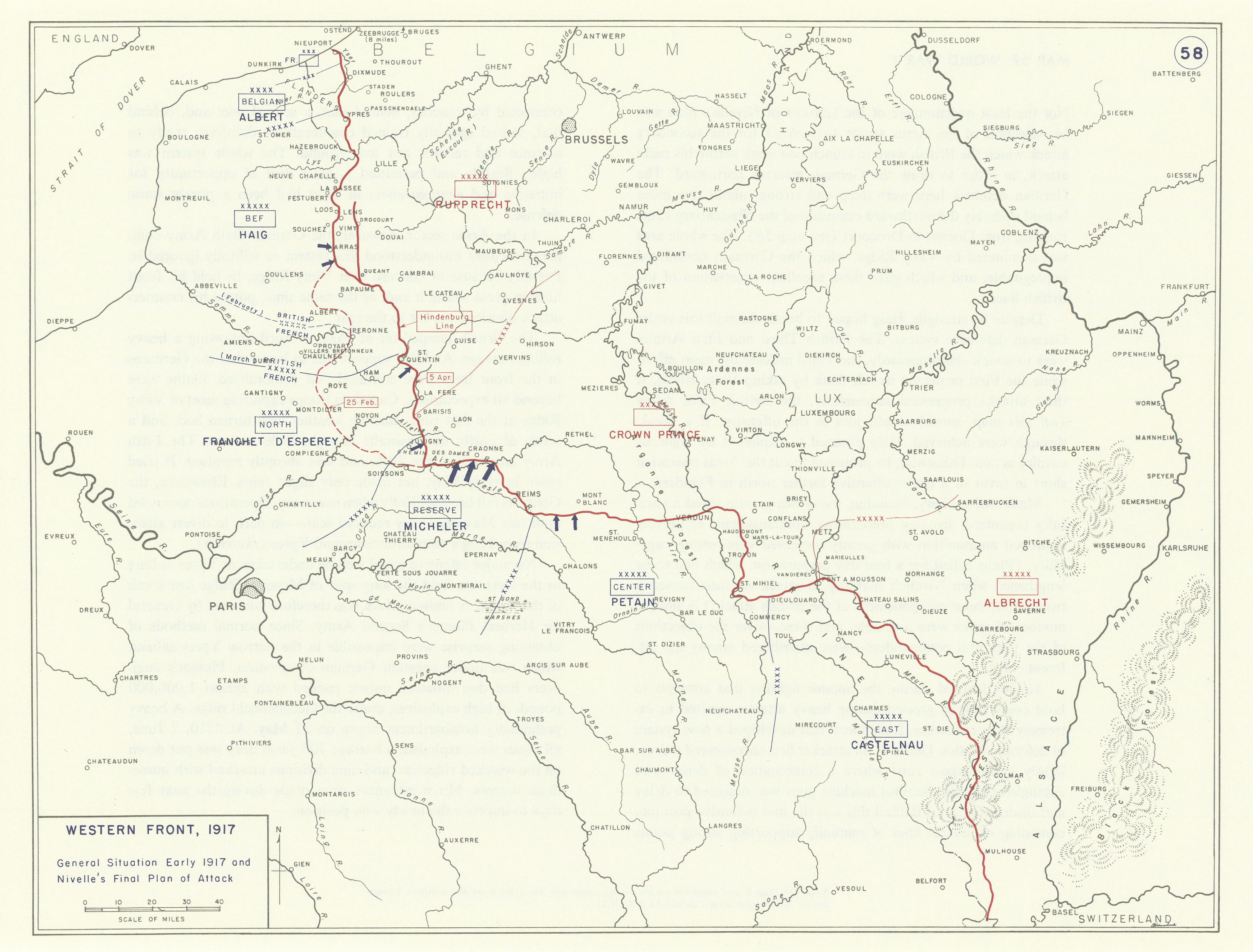 Associate Product World War 1. Western Front Early 1917. Nivelle's Final Plan of Attack 1959 map