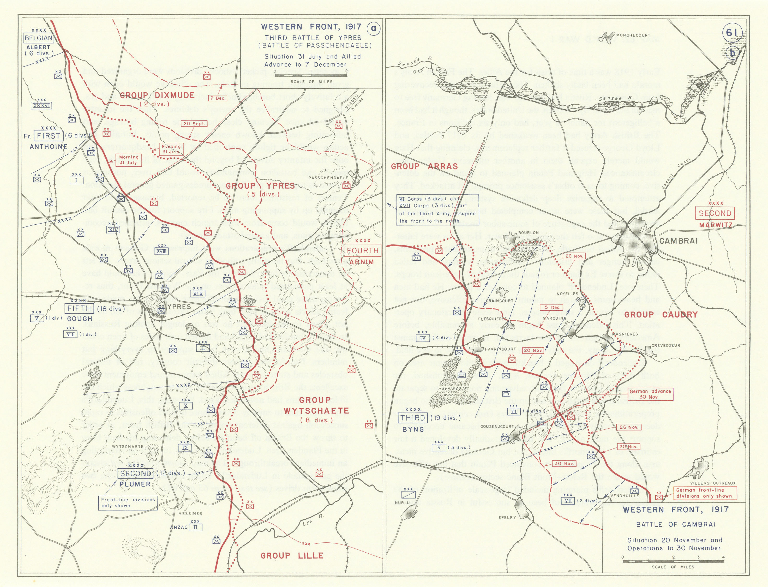 Associate Product World War 1. Western Front 1917. Battles of Passchendaele & Cambrai 1959 map