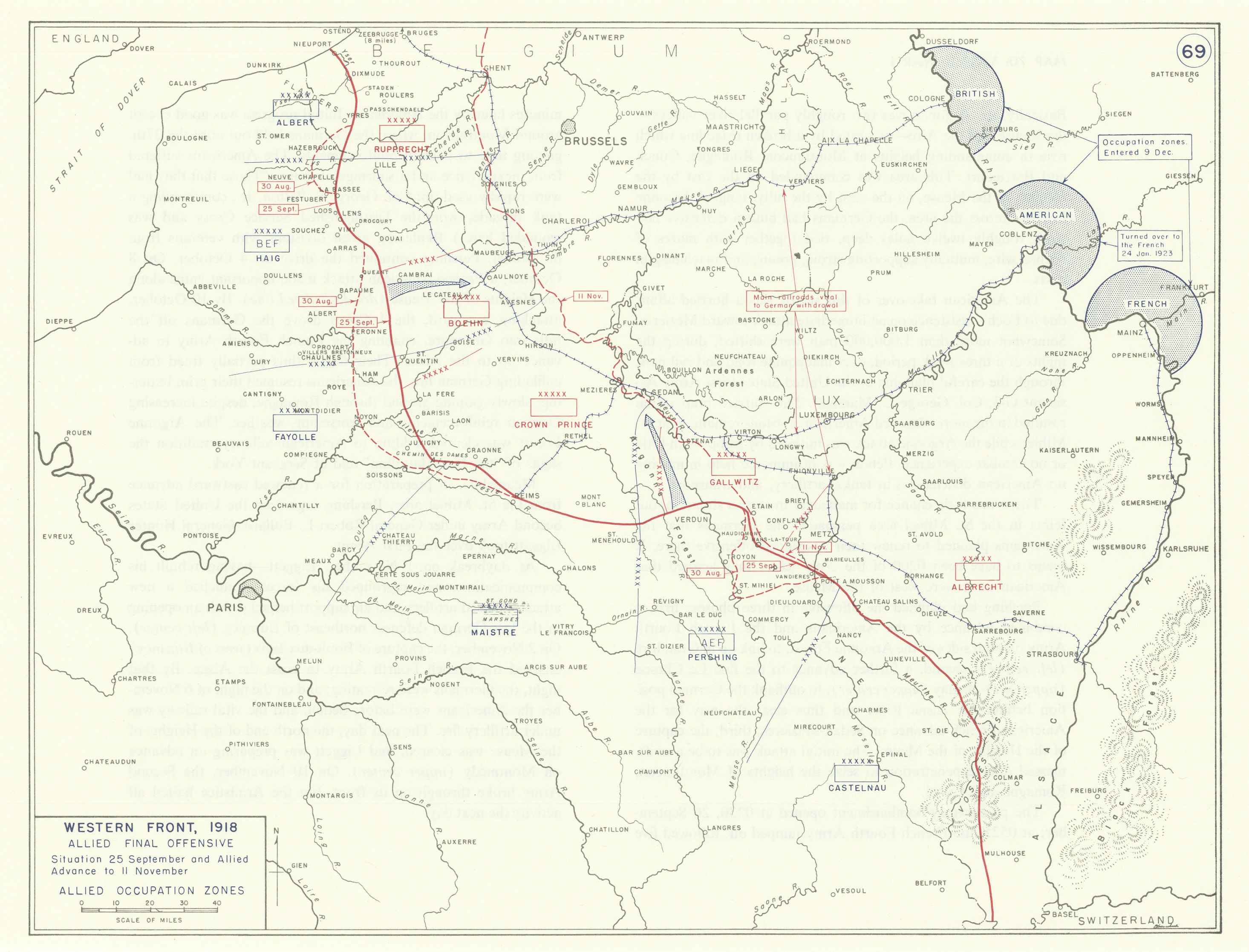Associate Product World War 1. Western Front Sept-Nov 1918. Allied Final Offensive 1959 old map