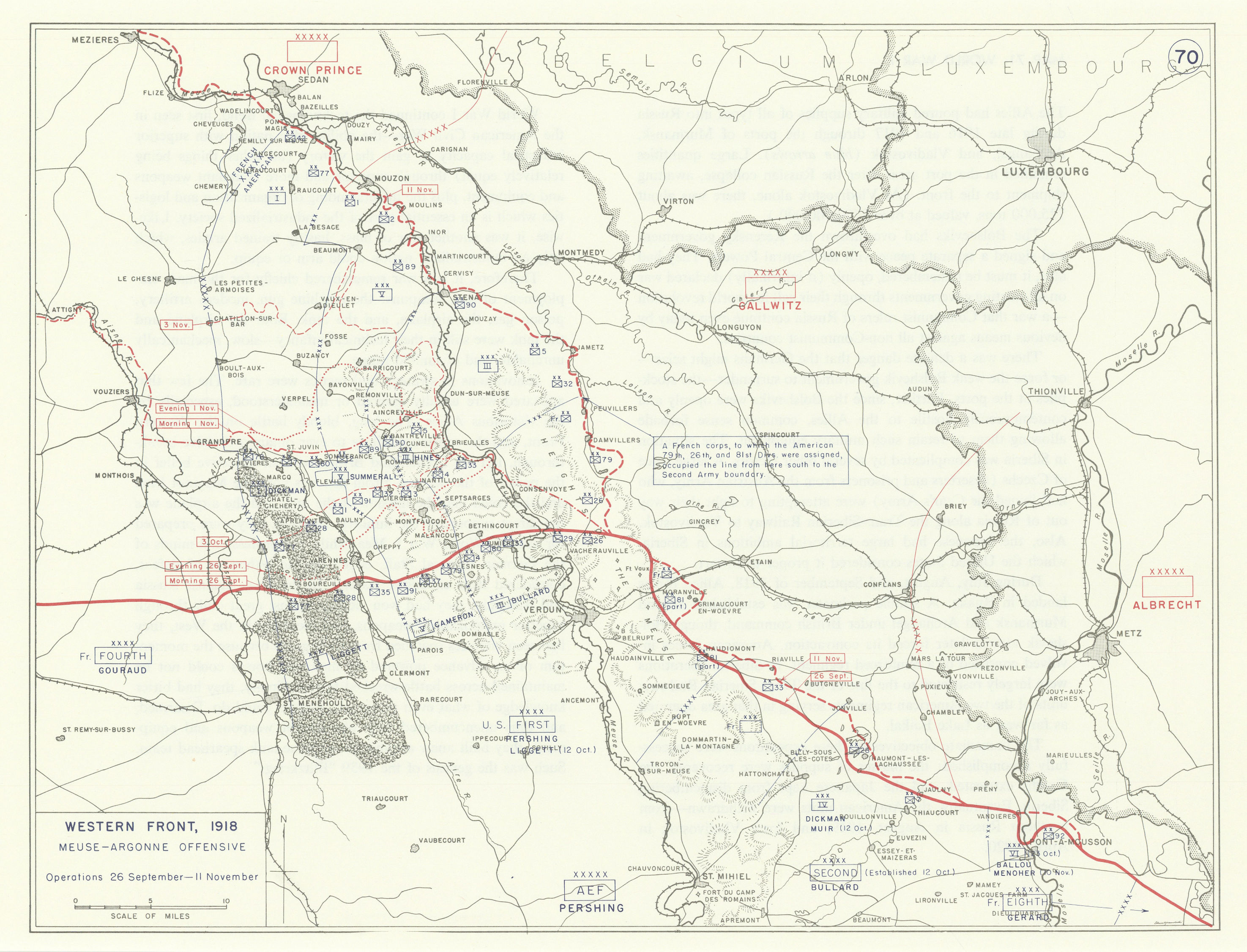 World War 1. Western Front Sept-Nov 1918. Meuse-Argonne Offensive 1959 old map