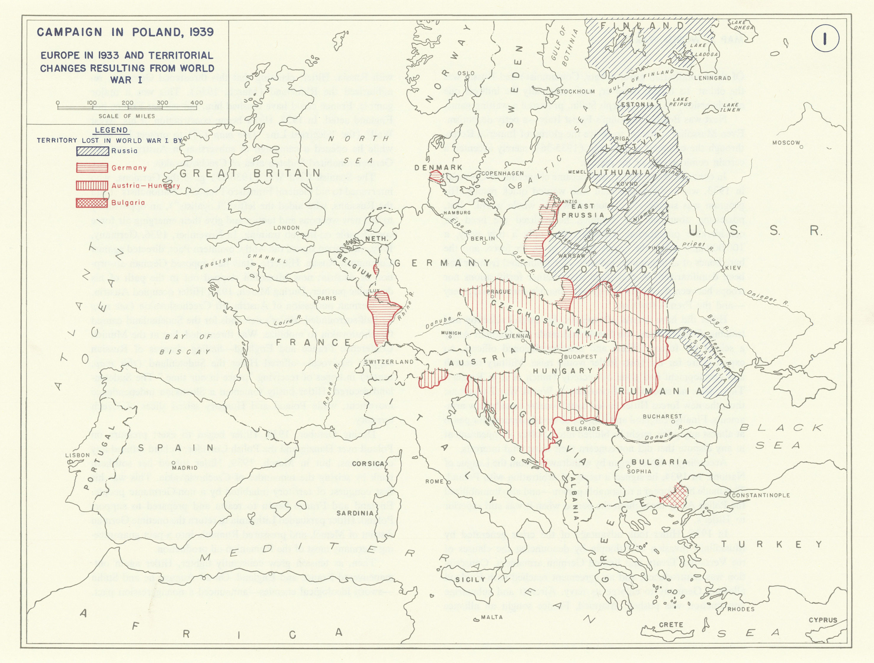 Associate Product Europe 1933. Russia Germany Austria-Hungary World War 1 territory loss 1959 map