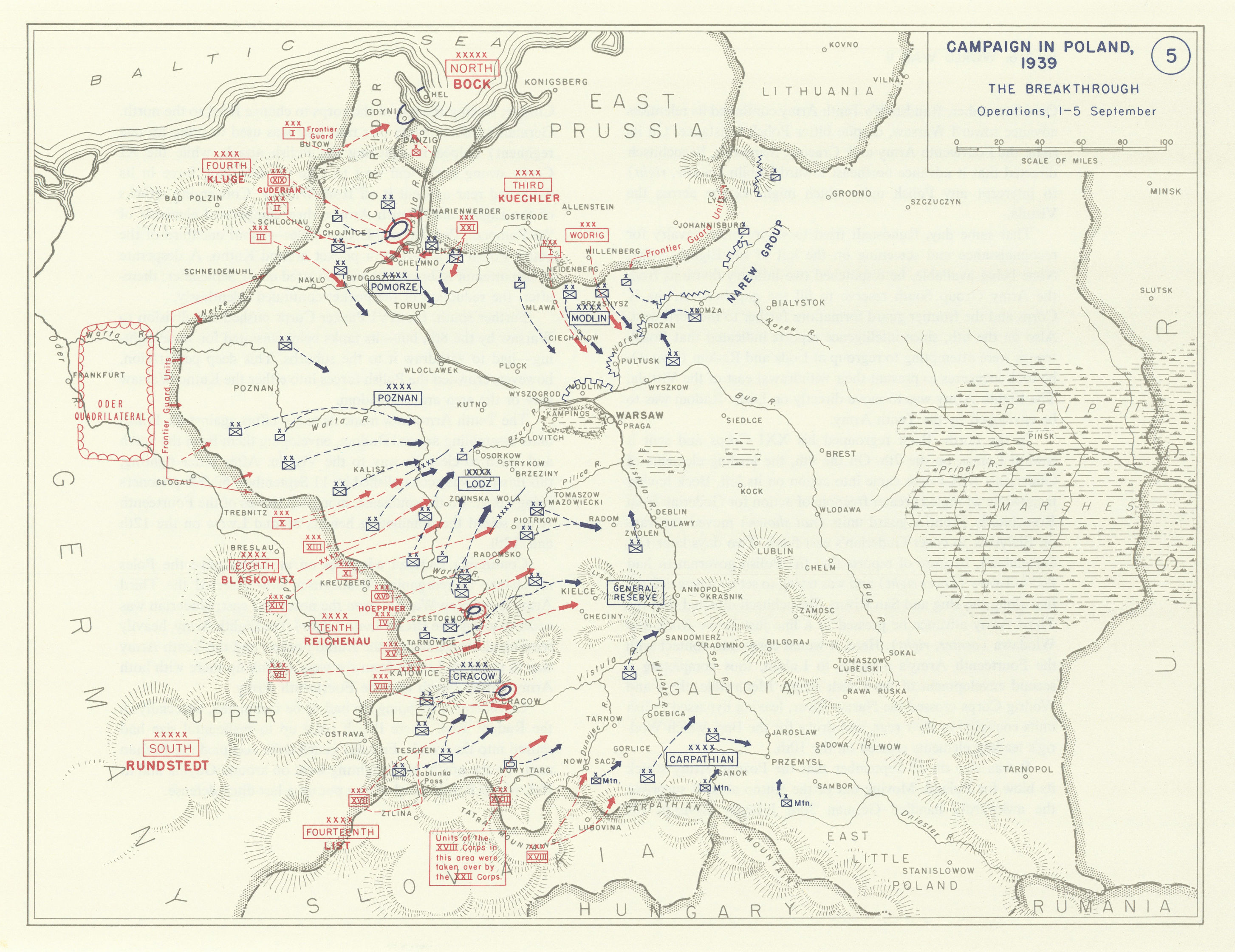 World War 2. Poland Campaign. 1-5 September 1939 German breakthrough 1959 map