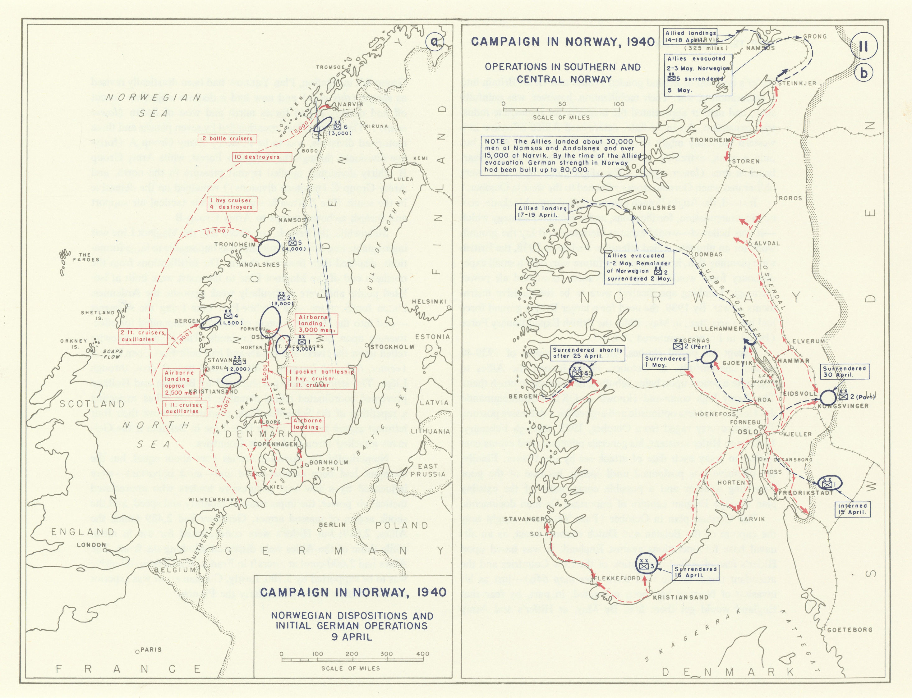 Associate Product World War 2. Norway Campaign 1940. Norwegian Dispositions. German Ops 1959 map