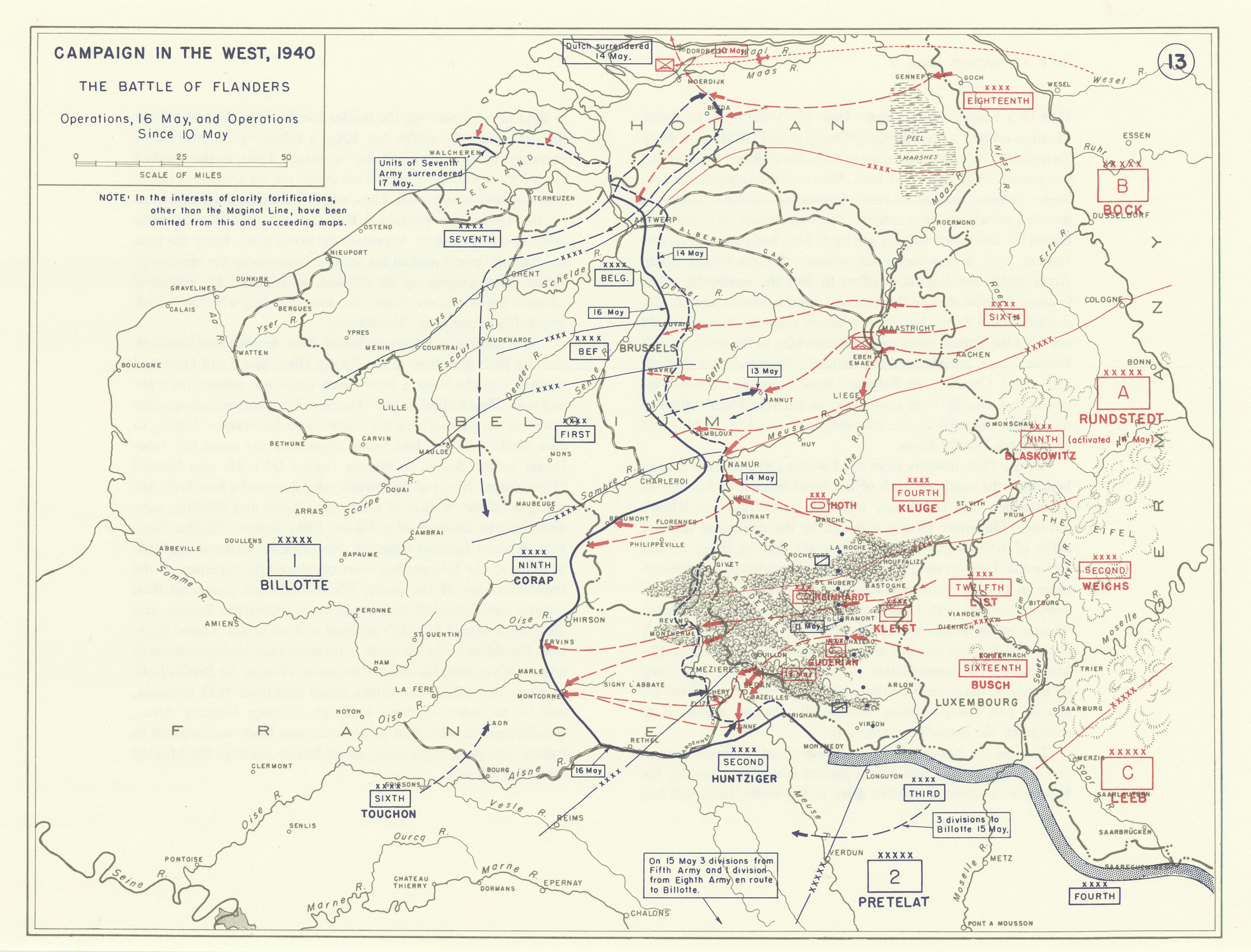 World War 2. Western Campaign 10-16 May 1940. Invasion of Belgium 1959 old map