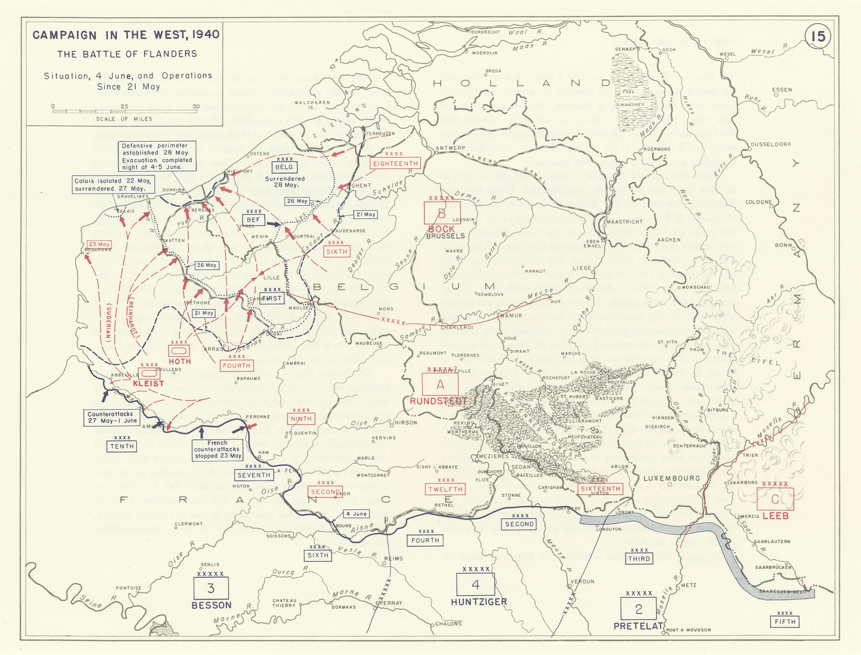 World War 2. Western Campaign 21 May-4 June 1940. Battle France Belgium 1959 map