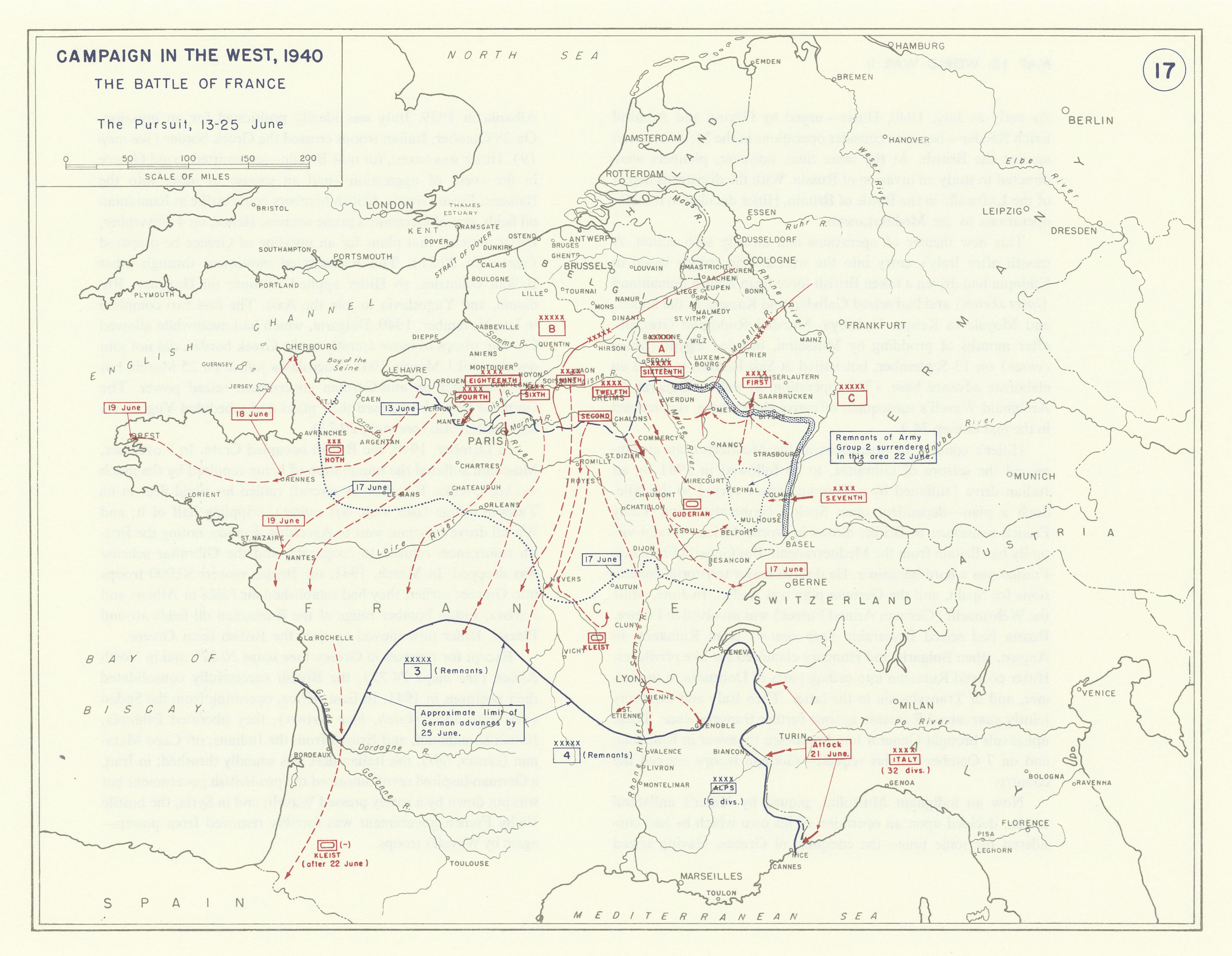 Associate Product World War 2. Western Campaign 13-25 June 1940. Battle/Fall of France 1959 map