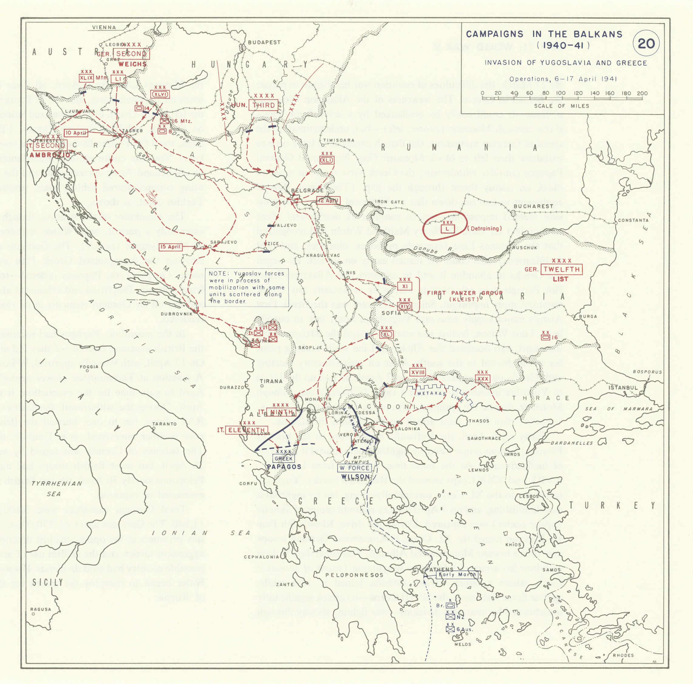 World War 2. 6-17 April 1941. Invasion of Yugoslavia & Greece 1959 old map