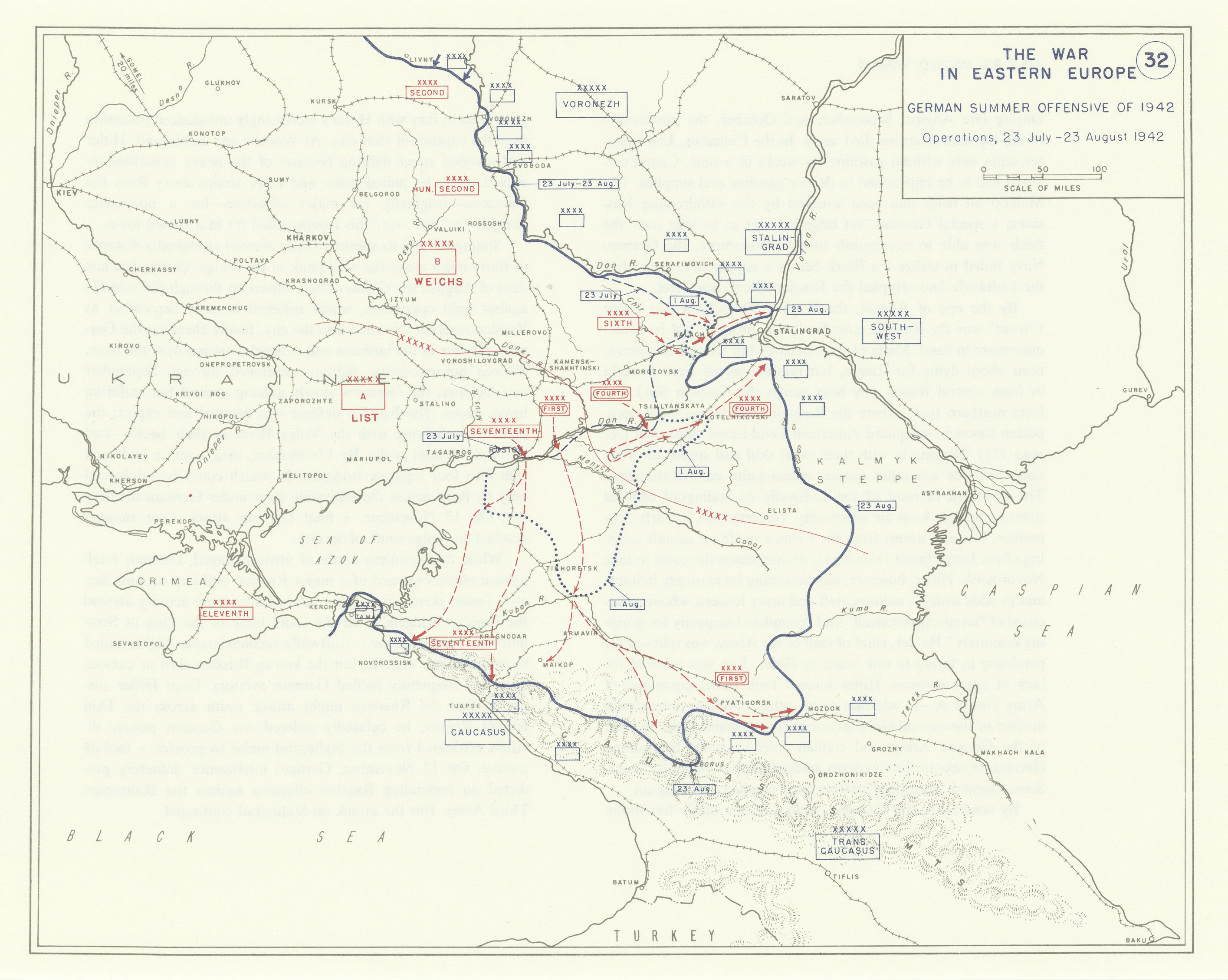 World War 2. Eastern Front. 28 June-23 Aug 1942 German Summer Offensive 1959 map