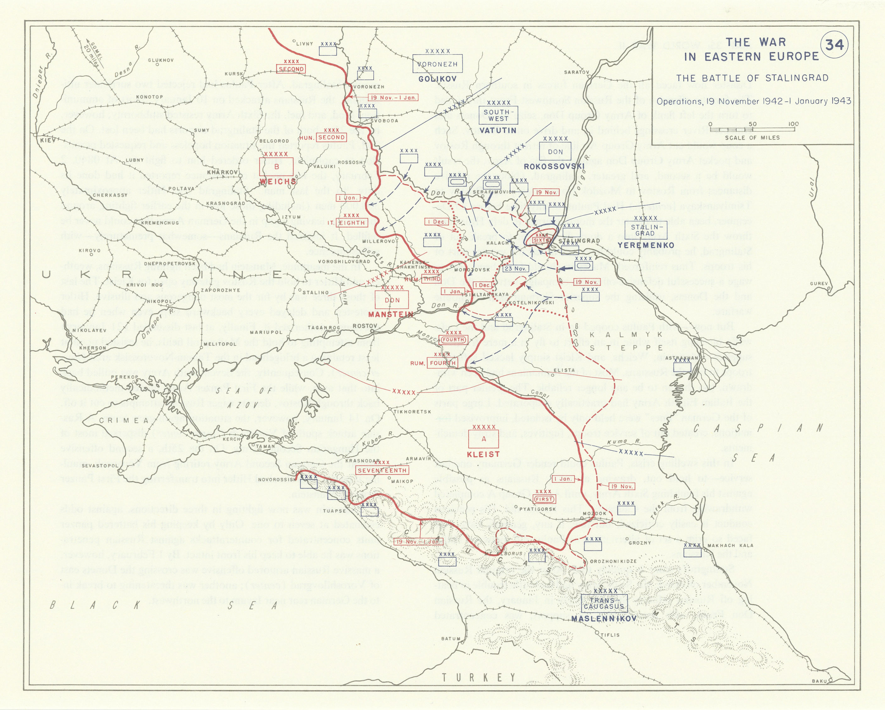Associate Product World War 2. Eastern Front. 19 Nov 1942-1 Jan 1943 Battle of Stalingrad 1959 map