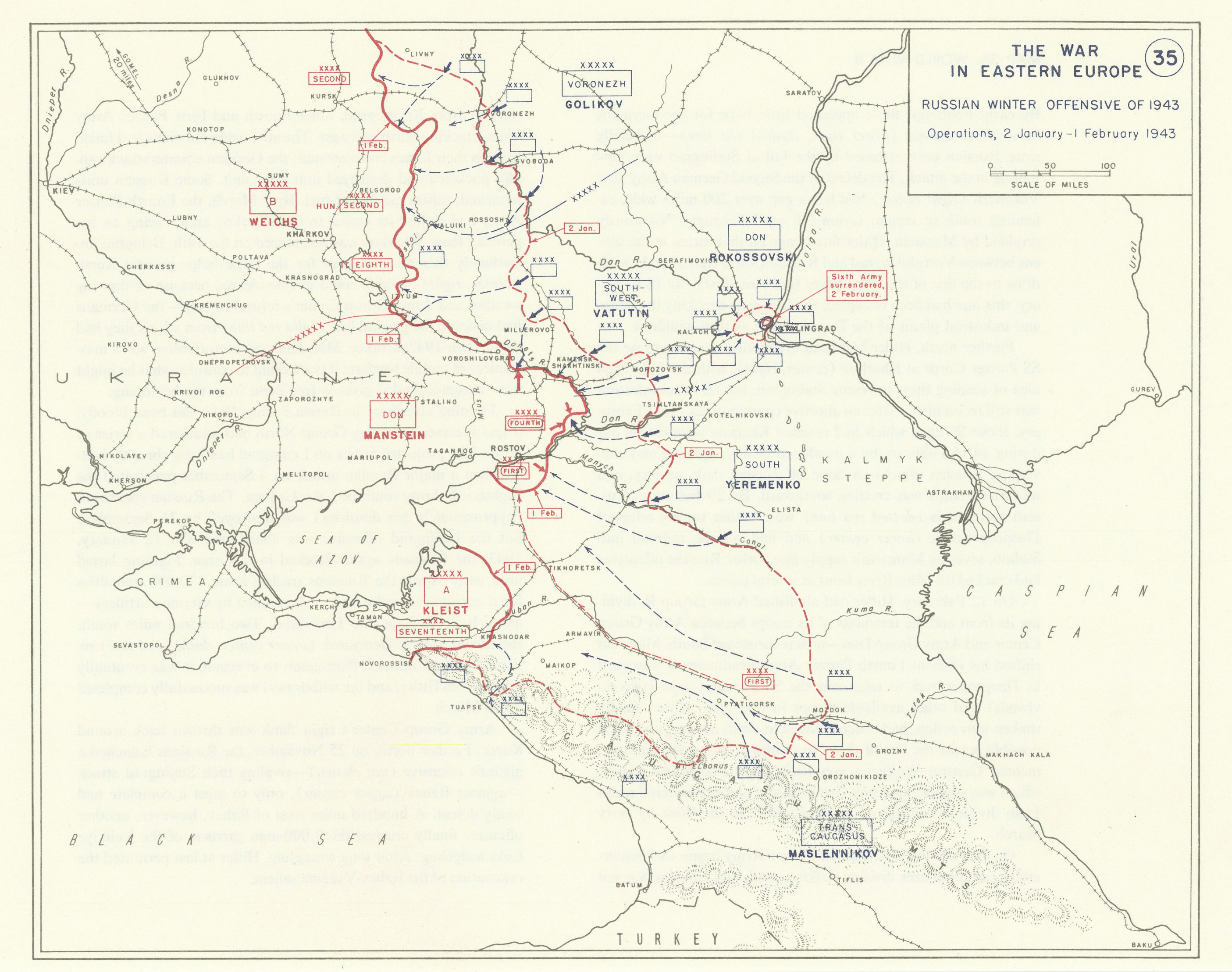 Associate Product World War 2. Eastern Front. 2 Jan-1 Feb 1943 Russian Winter Offensive 1959 map