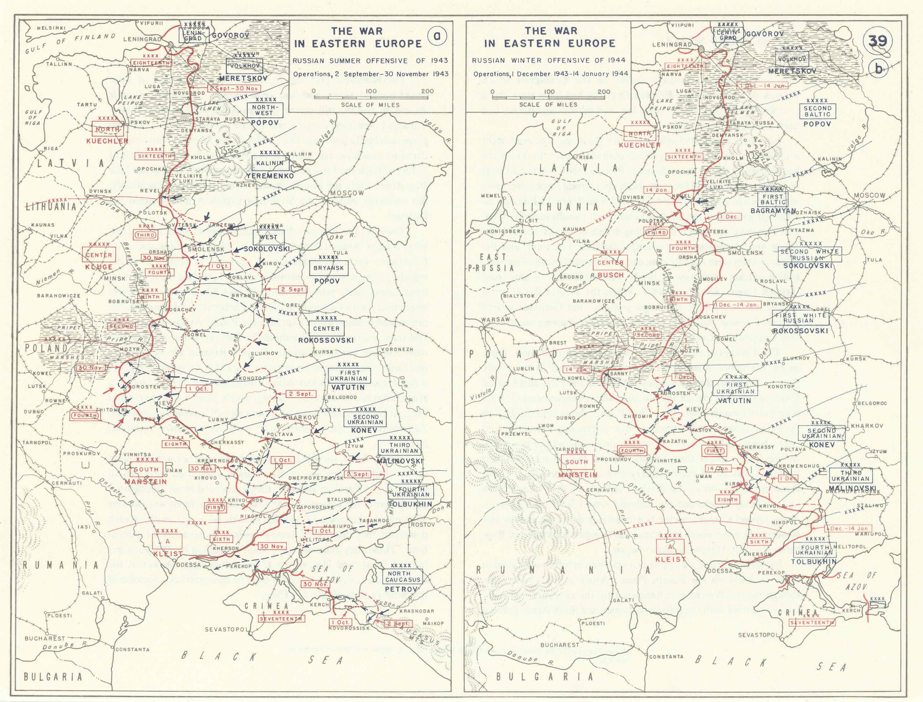 Associate Product World War 2. Eastern Front. Sept 1943-Jan 1944 Russian Offensives 1959 old map