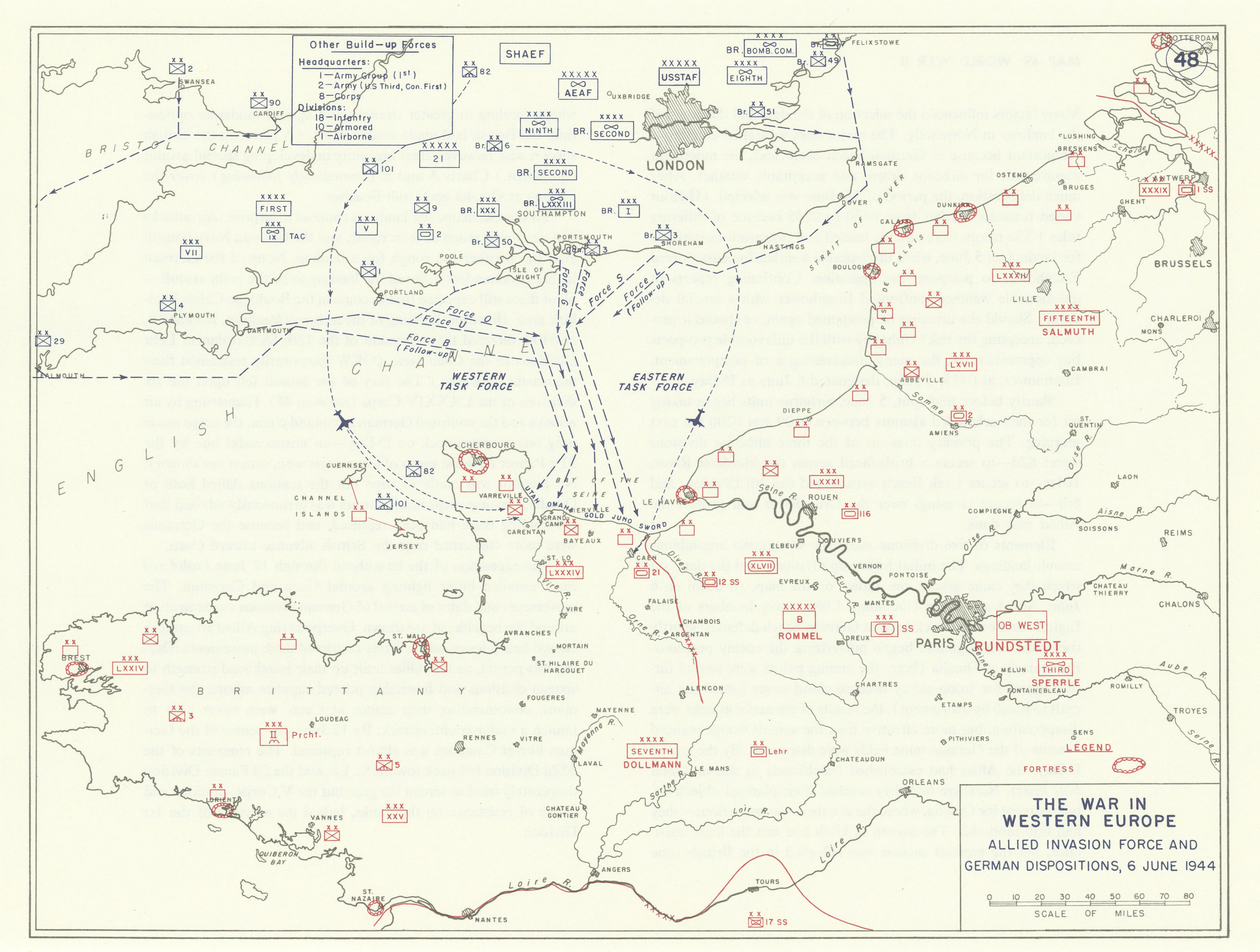 World War 2 D-Day 6 June 1944 Allied Invasion Force German Dispositions 1959 map