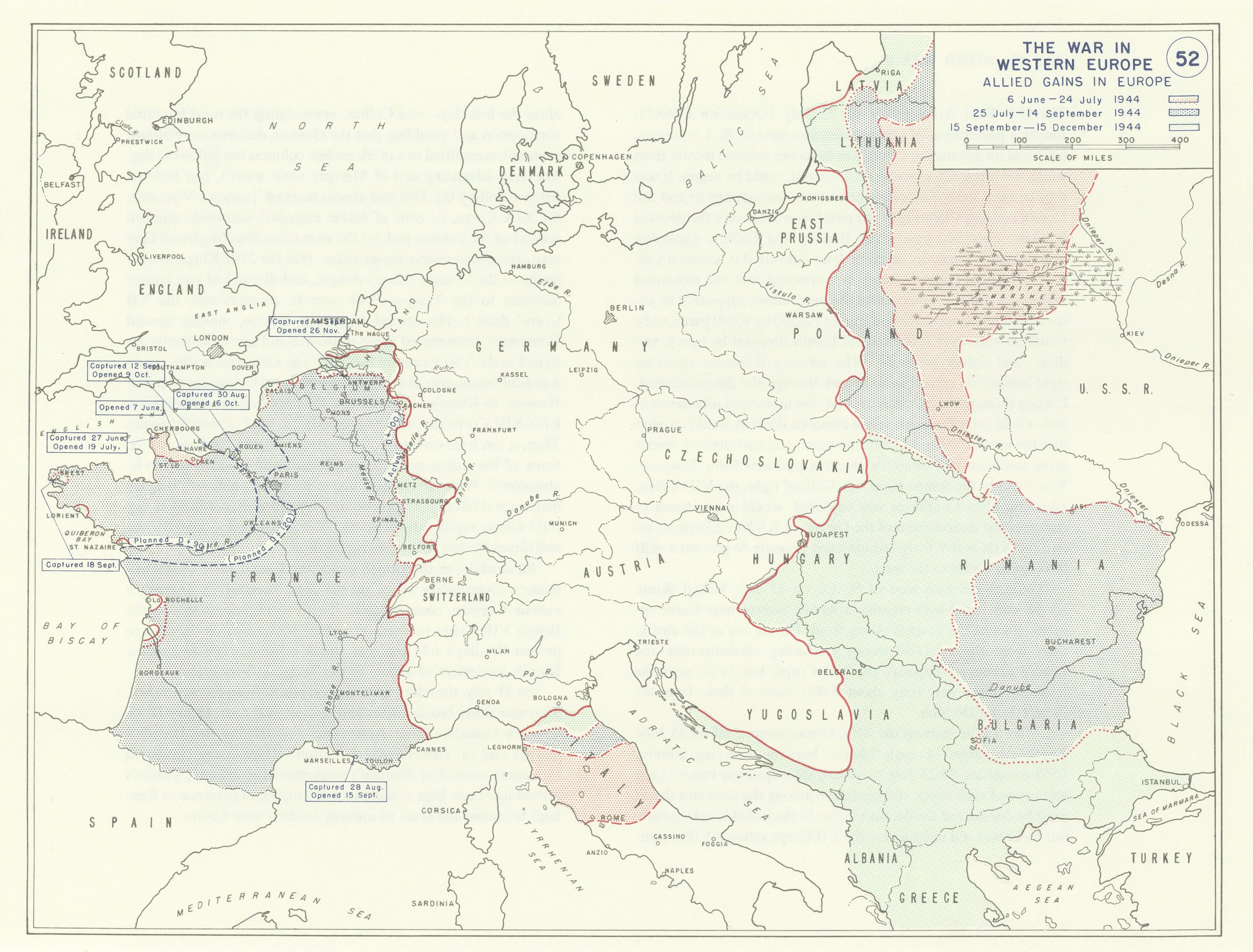 Associate Product World War 2. June-December 1944 Allied Gains in Europe 1959 old vintage map