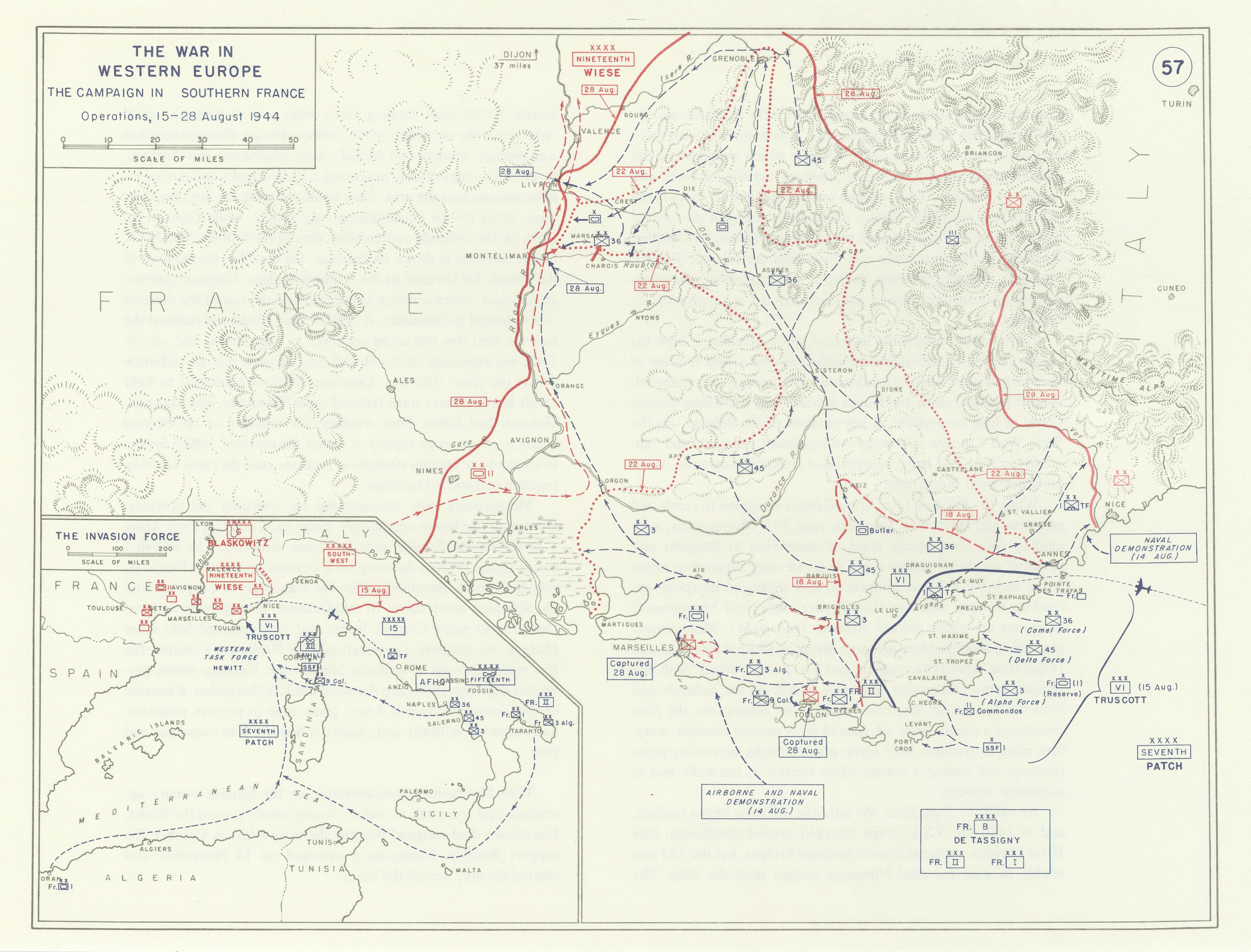 Associate Product World War 2. Operation Dragoon. 15-28 August 1944 Invasion of France 1959 map