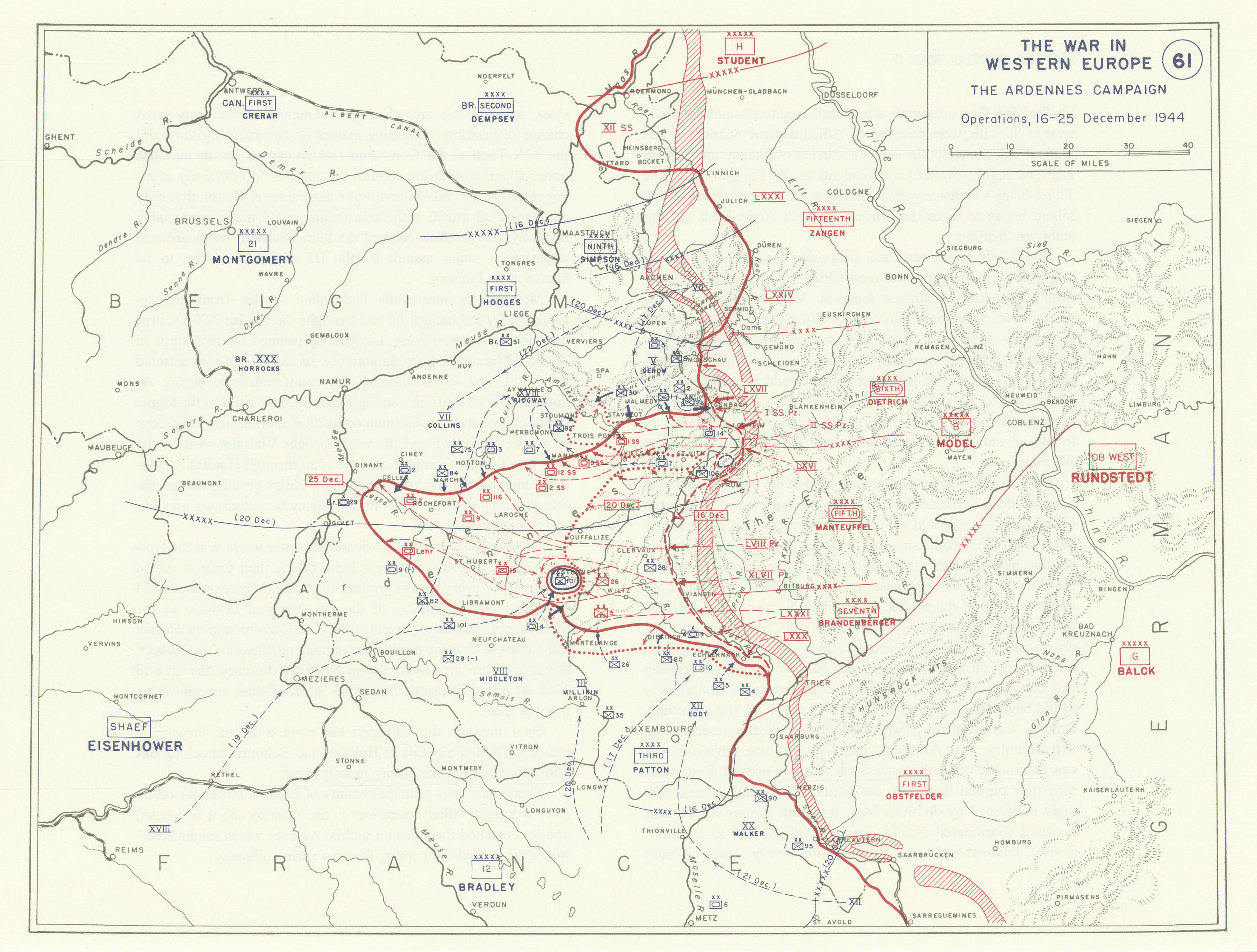 World War 2. Western Front 16-25 Dec 1944 Ardennes. Battle of the Bulge 1959 map