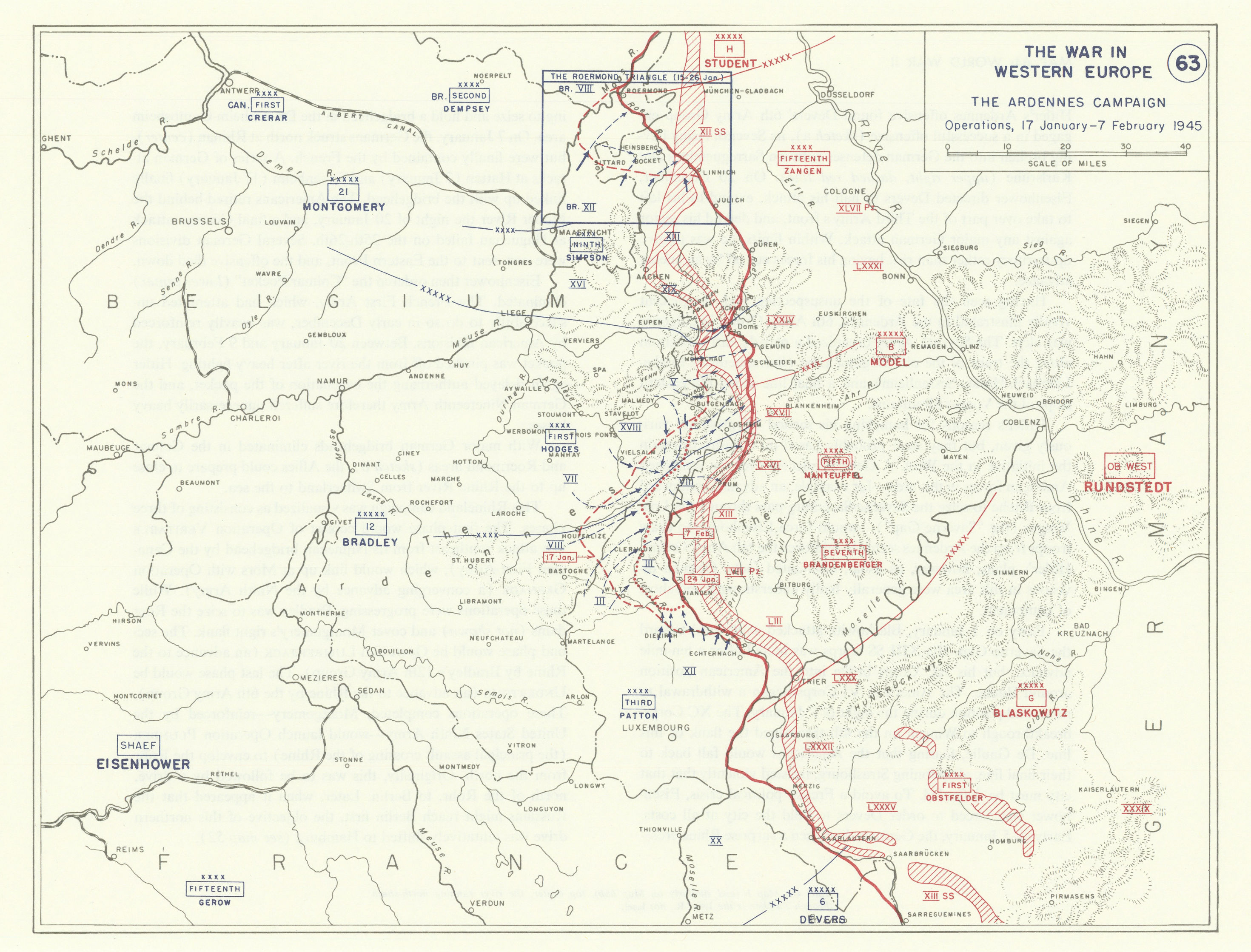 Associate Product World War 2. Western Front 17 Jan-7 Feb 1945 Ardennes Offensive 1959 old map