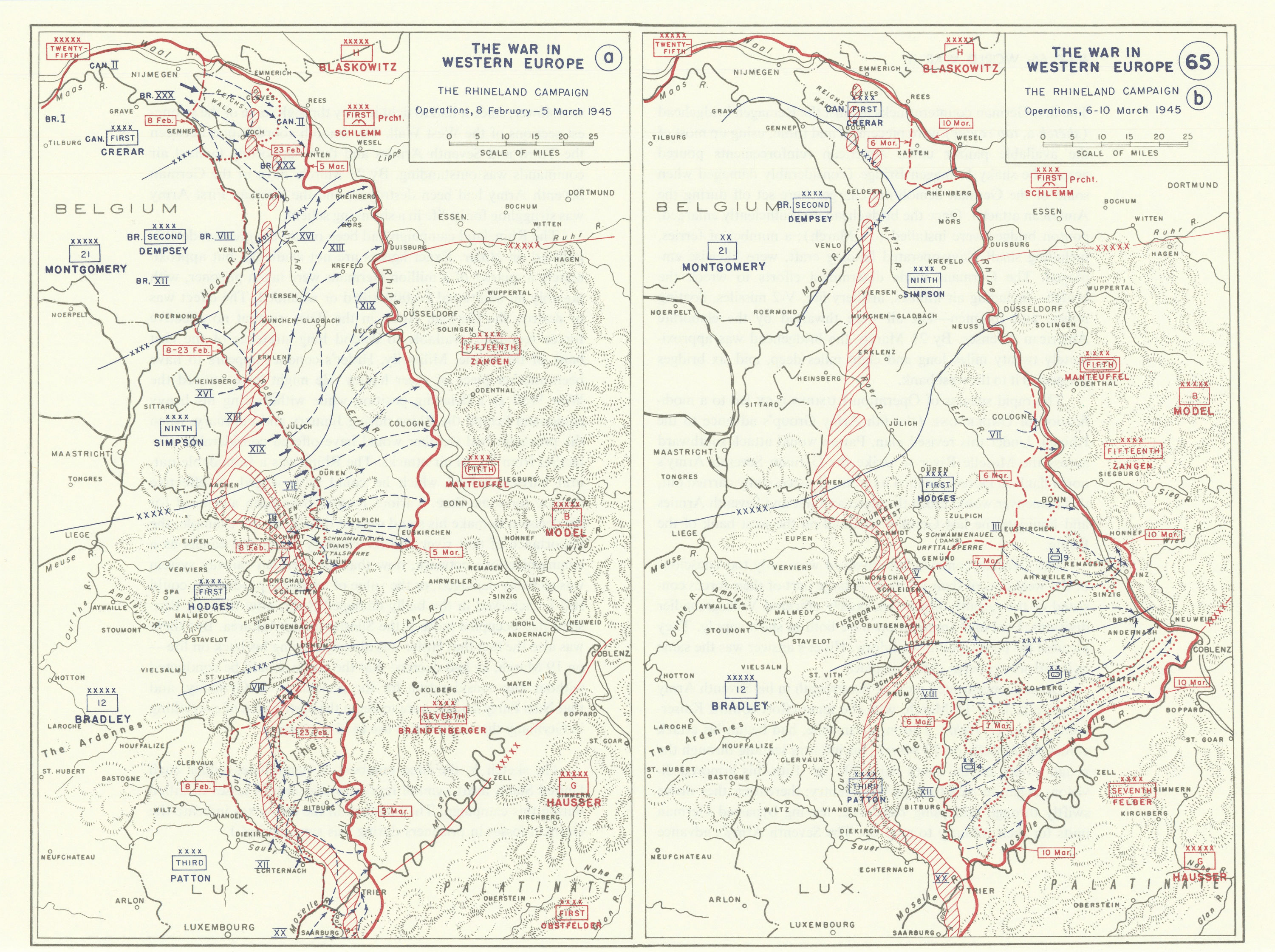 World War 2. Western Front 8 February-10 March 1945. Rhineland Campaign 1959 map