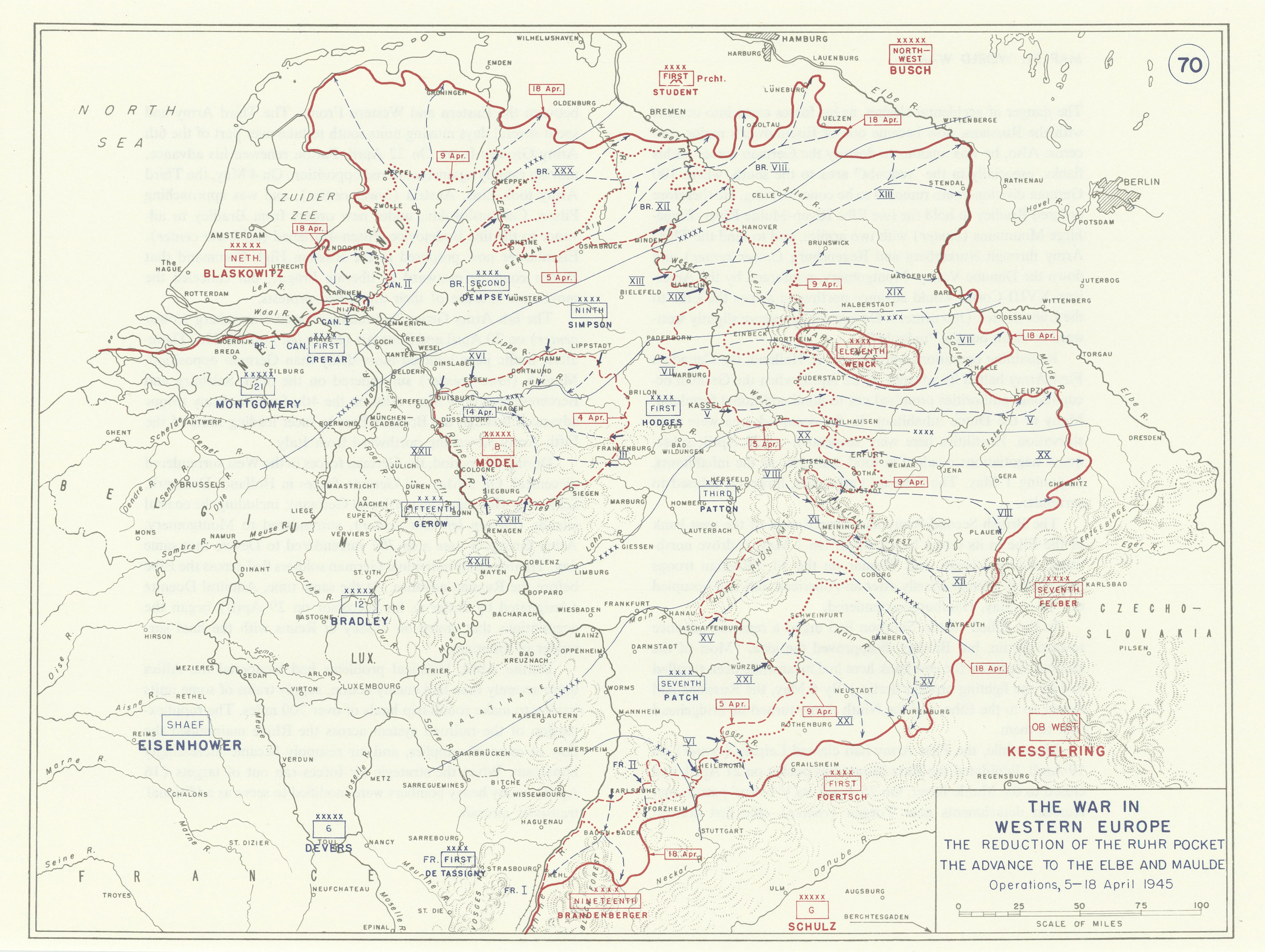Associate Product World War 2. April 5-18 1945. Ruhr Pocket. Advance to Elbe & Maulde 1959 map