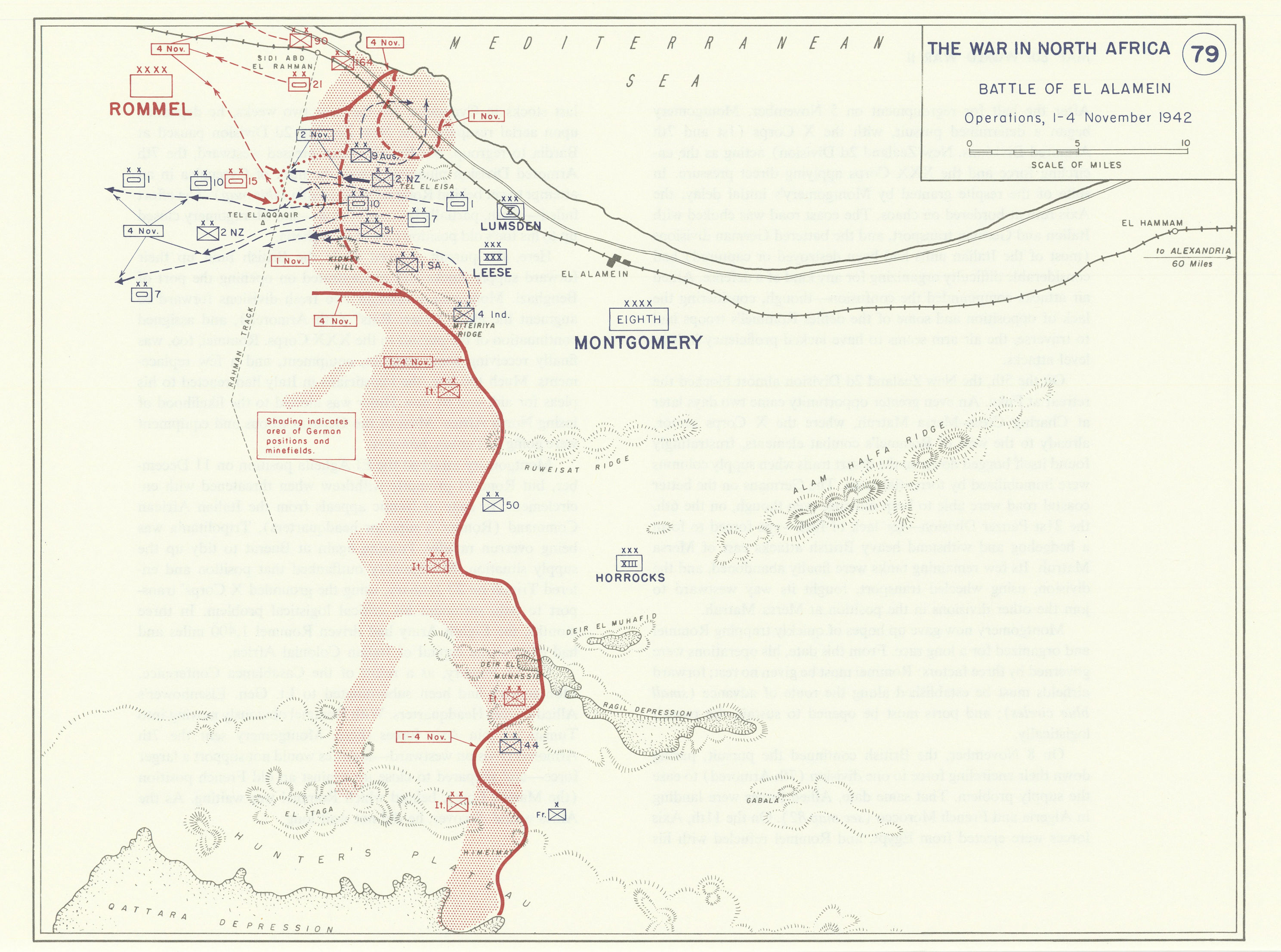 World War 2. North Africa. 1-4 November 1942. Battle of El Alamein 1959 map