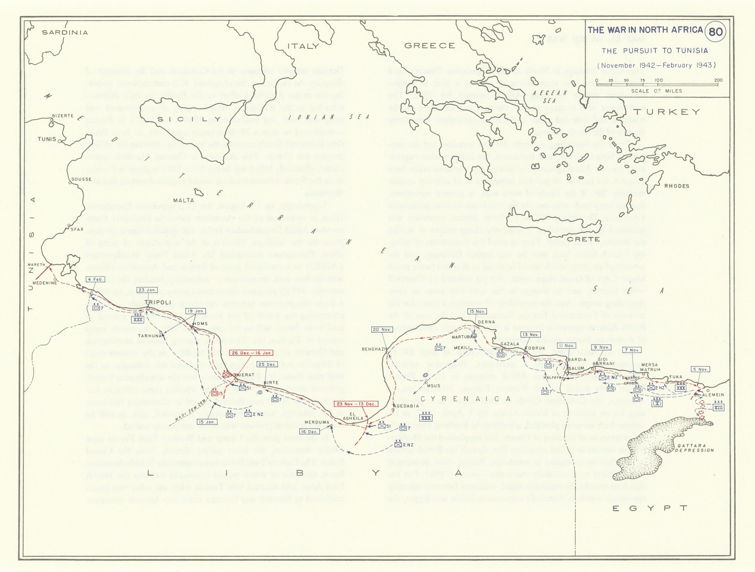 World War 2. North Africa. Nov 1942-Feb 1943 Pursuit to Tunisia 1959 old map