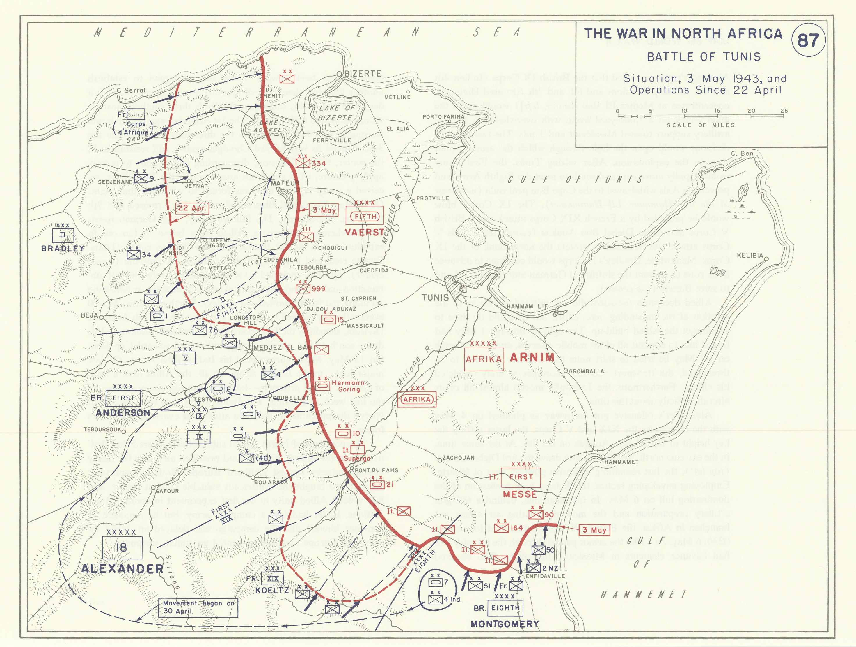 World War 2. North Africa. 22 April-3 May 1943. Battle of Tunis 1959 old map
