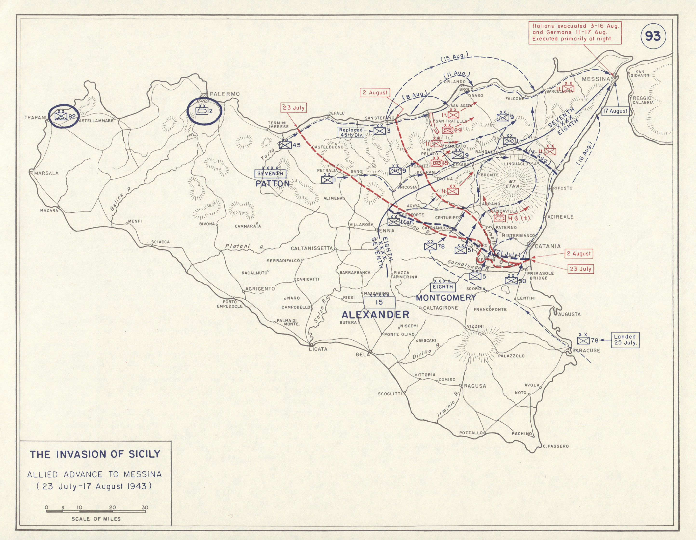 Associate Product World War 2. Invasion of Sicily. 23 July-17 Aug 1943 Advance to Messina 1959 map