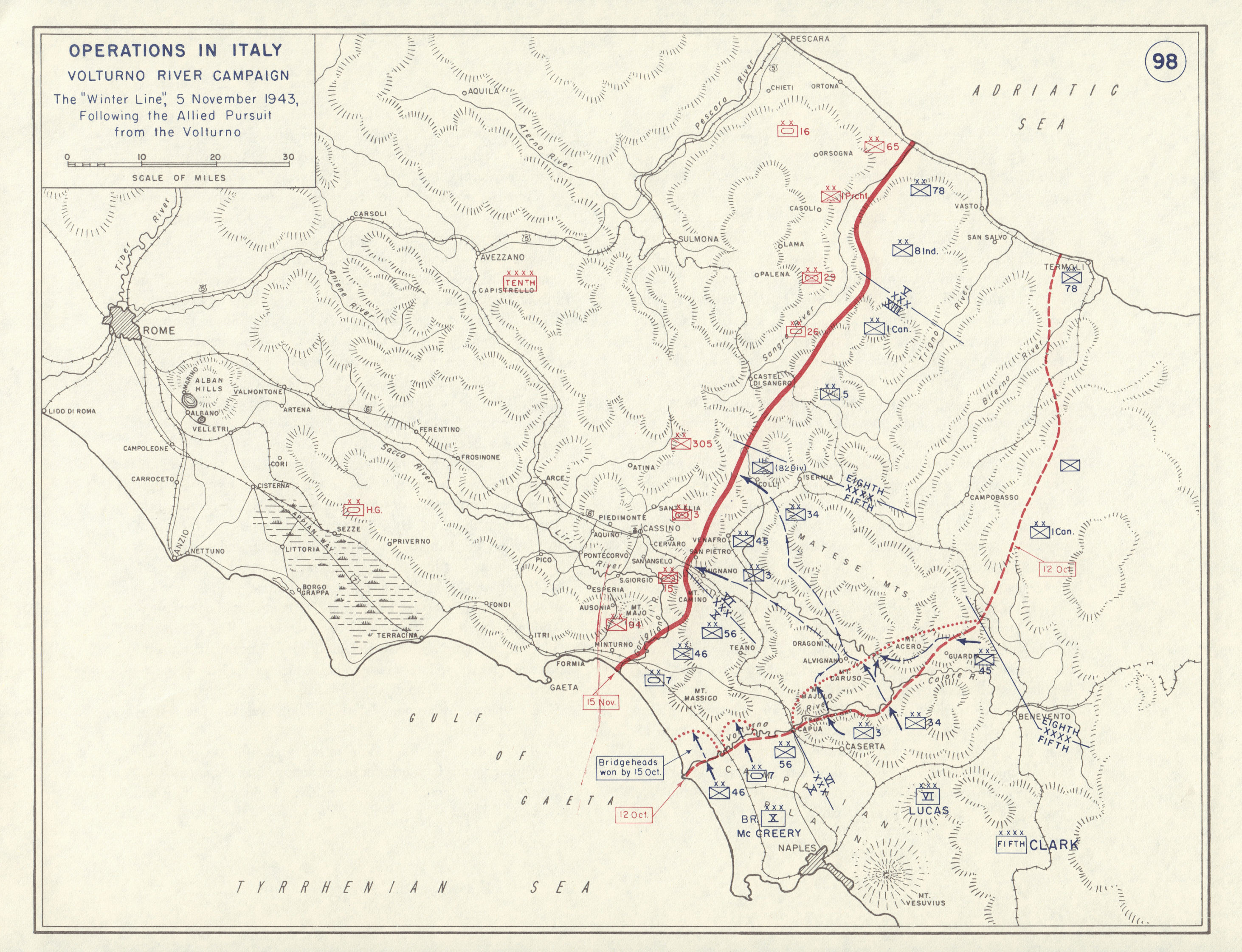 World War 2 Italy. Volturno River Campaign. 5 November 1943 Winter Line 1959 map