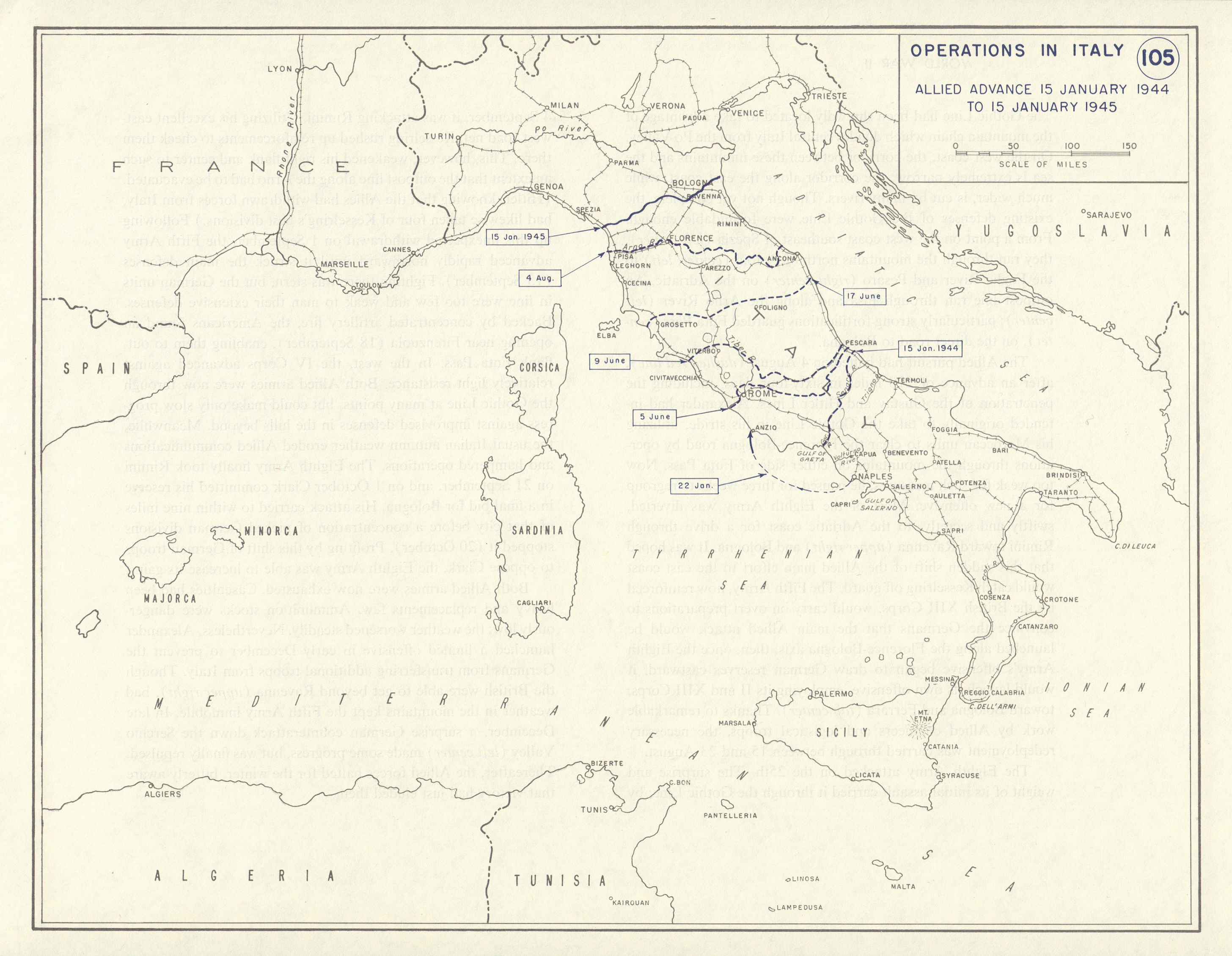 World War 2. Italian Campaign. Allied Advance January 1944-Jan 1945 1959 map