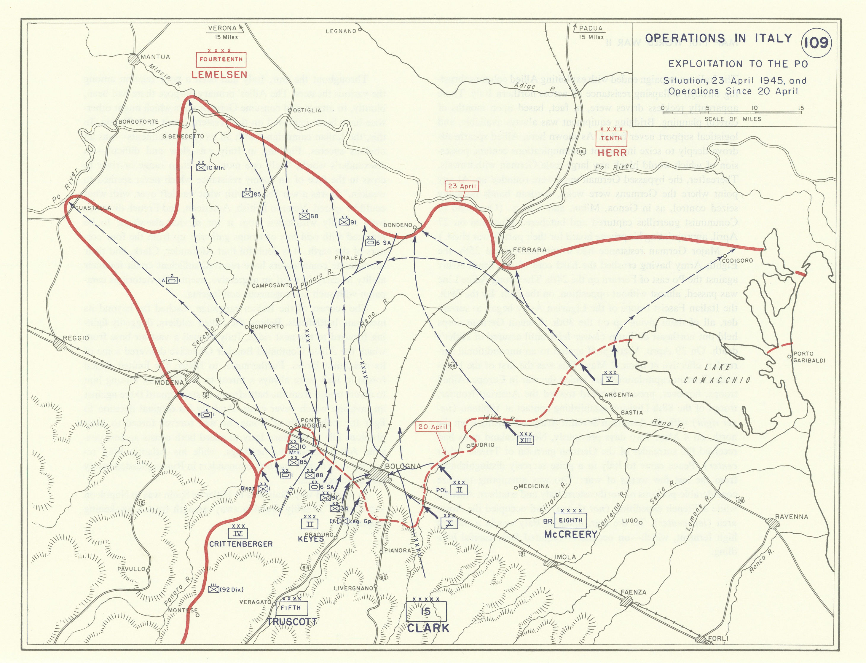 Associate Product World War 2. Italian Campaign 20-23 April 1945. Exploitation to the Po 1959 map